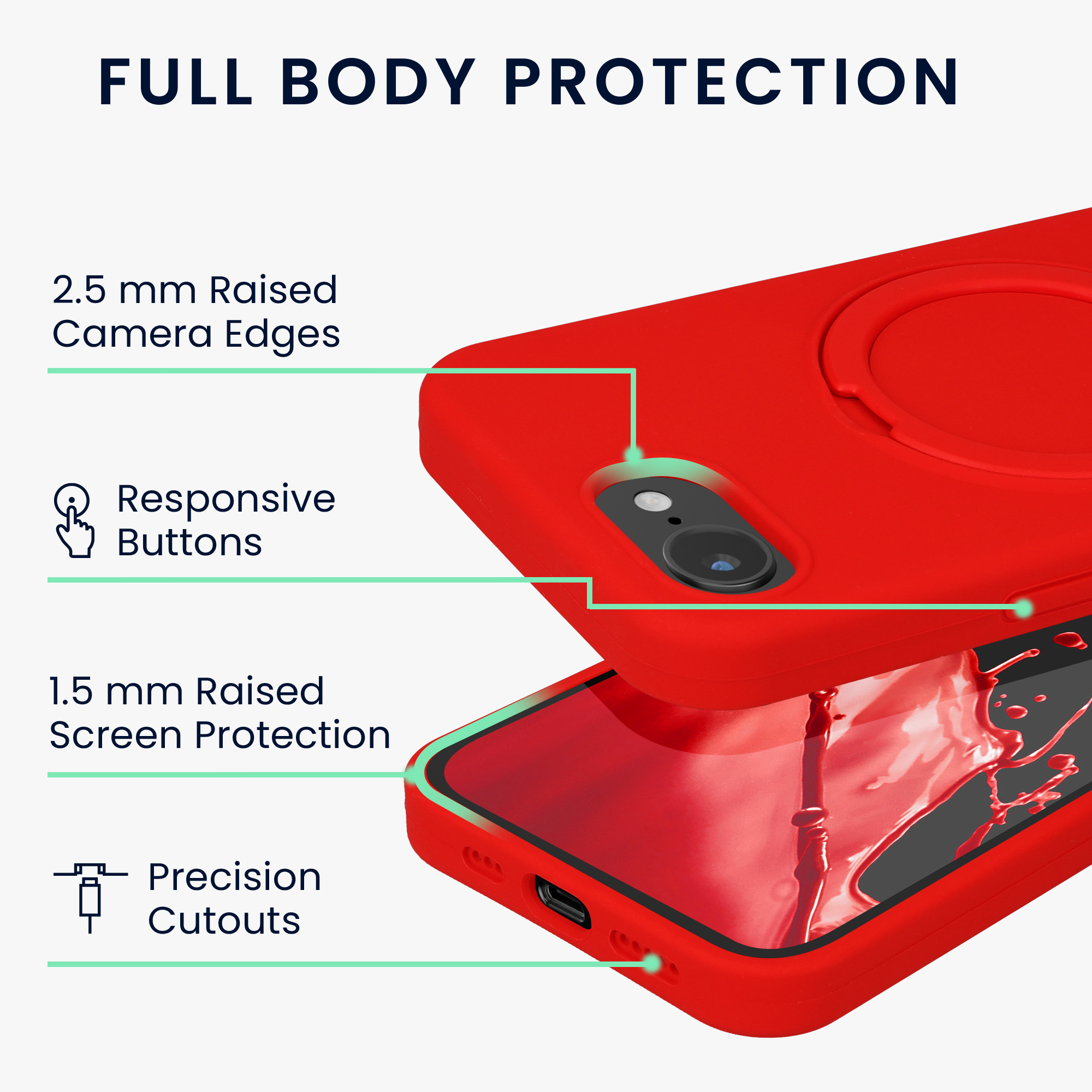 Silikonové pouzdro s kroužkovým stojánkem pro Apple iPhone 17e / iPhone 16e MagSafe, podšívka z mikrovlákna kwmobile ‑ červená