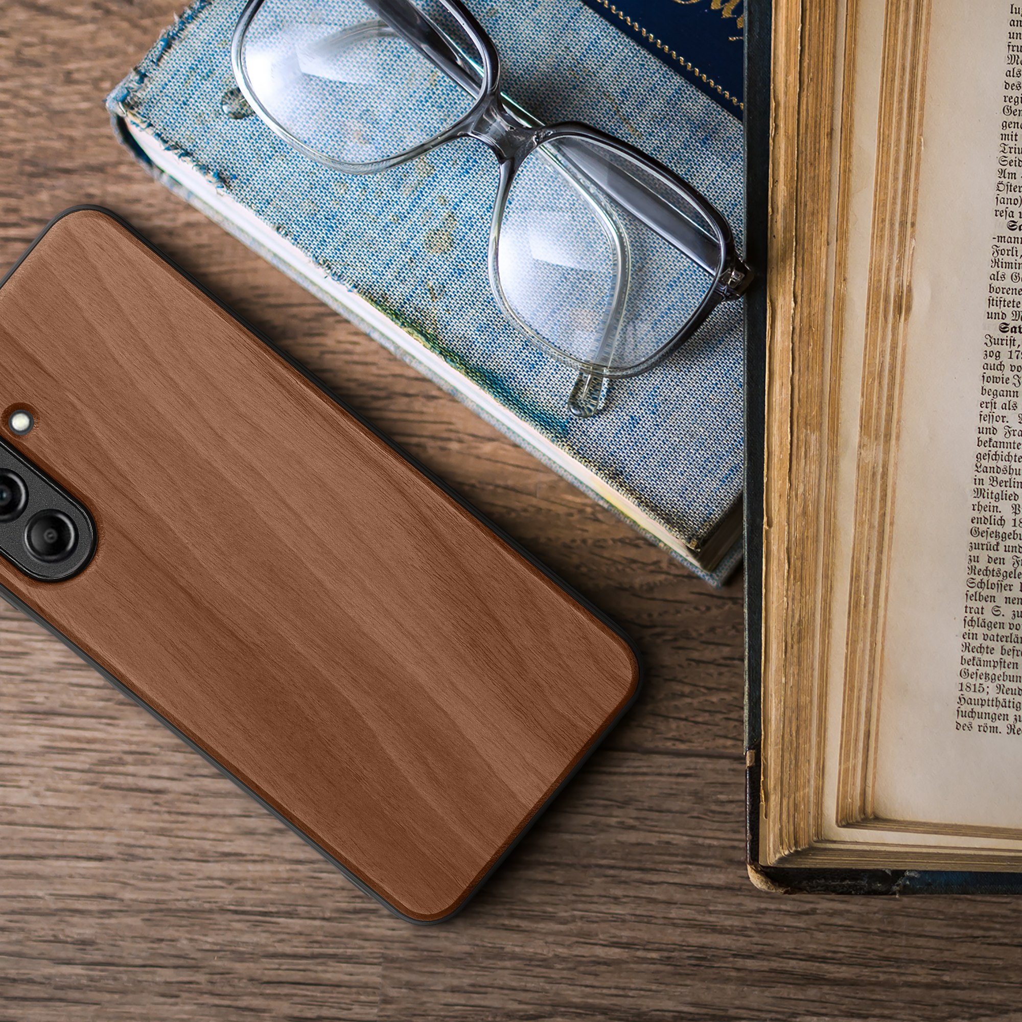 Dřevěný kryt na mobil Samsung Galaxy A26 5G kwmobile TPU rámeček Tmavě hnědá