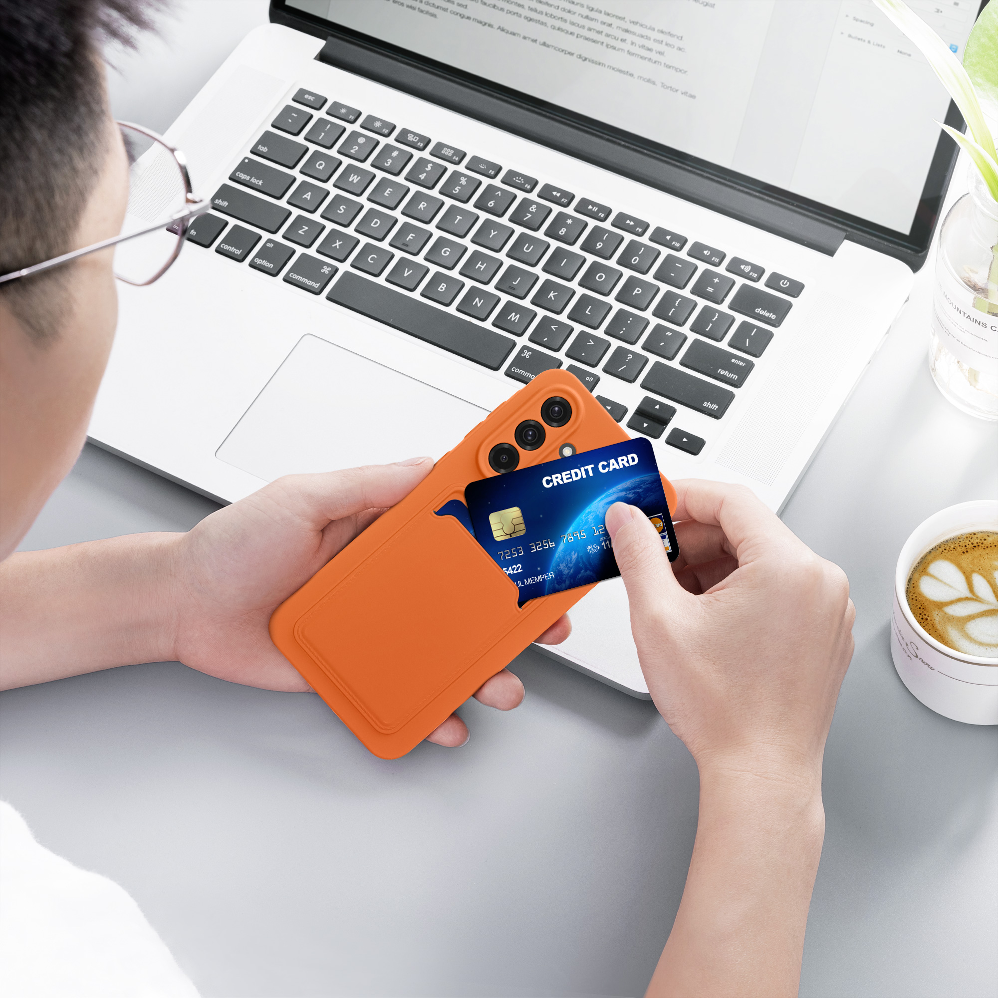 Kryt na mobil Samsung Galaxy A56 5G kwmobile TPU s přihrádkou na kartu Oranžová