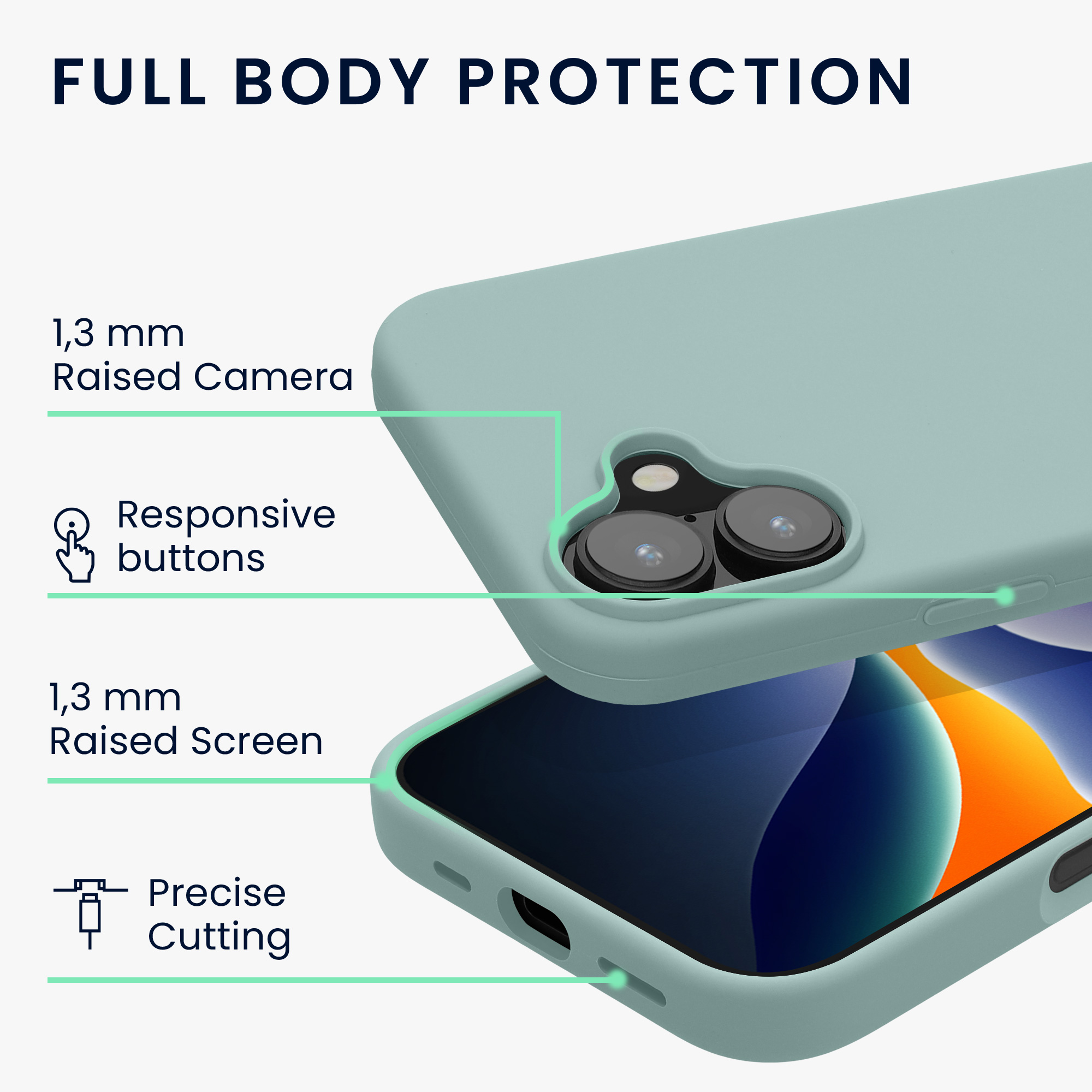 TPU silikonový kryt pro Apple iPhone 16, měkký povrch kwmobile ‑ mátová