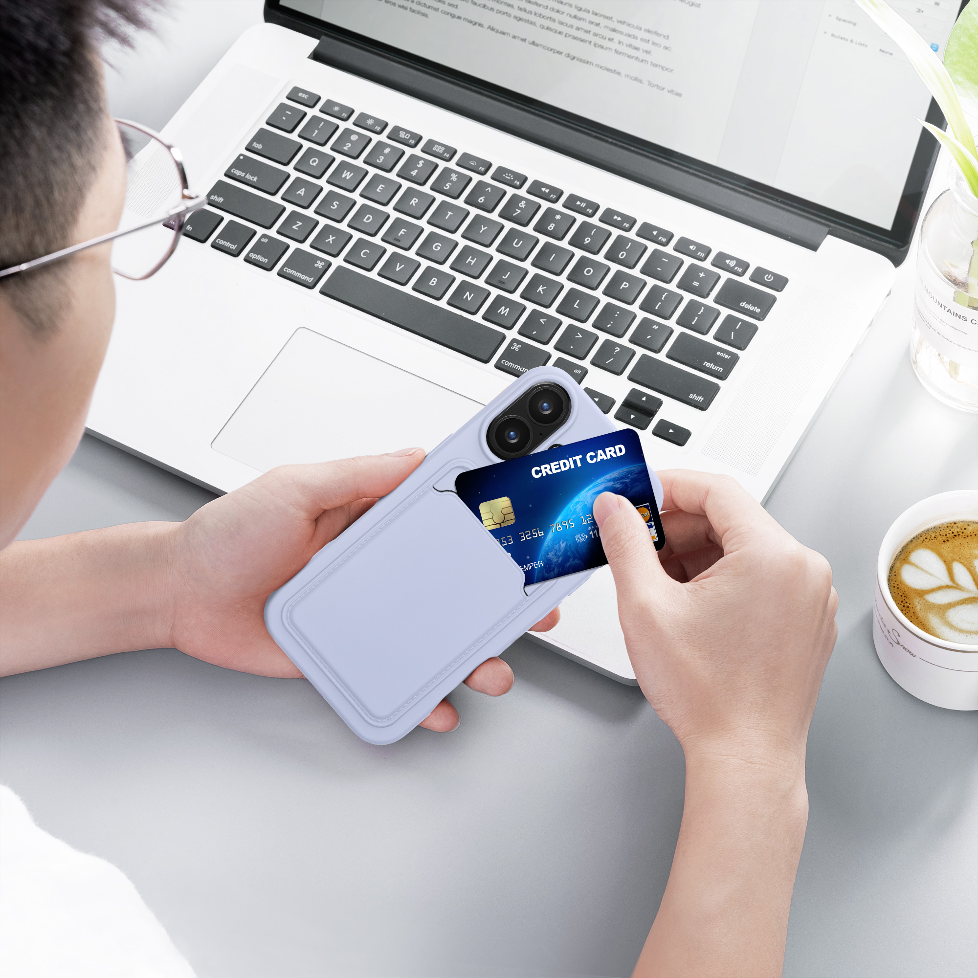 Kryt s přihrádkou na kartu kwmobile pro iPhone 16 - levandulová