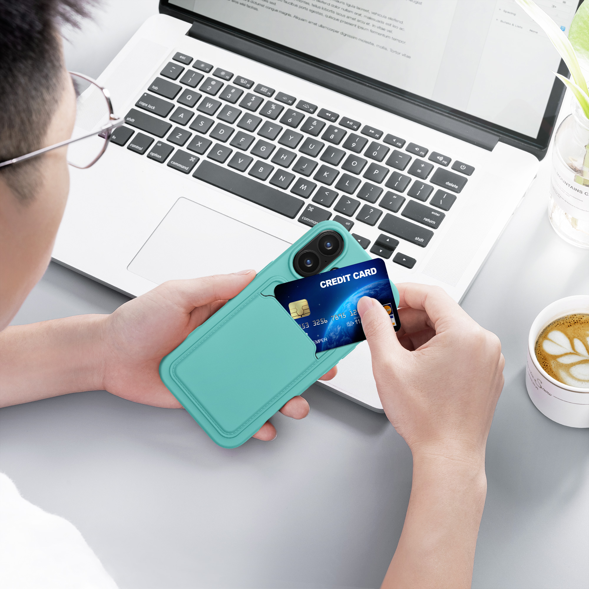 Kryt s přihrádkou na kartu kwmobile pro iPhone 16 - mátová