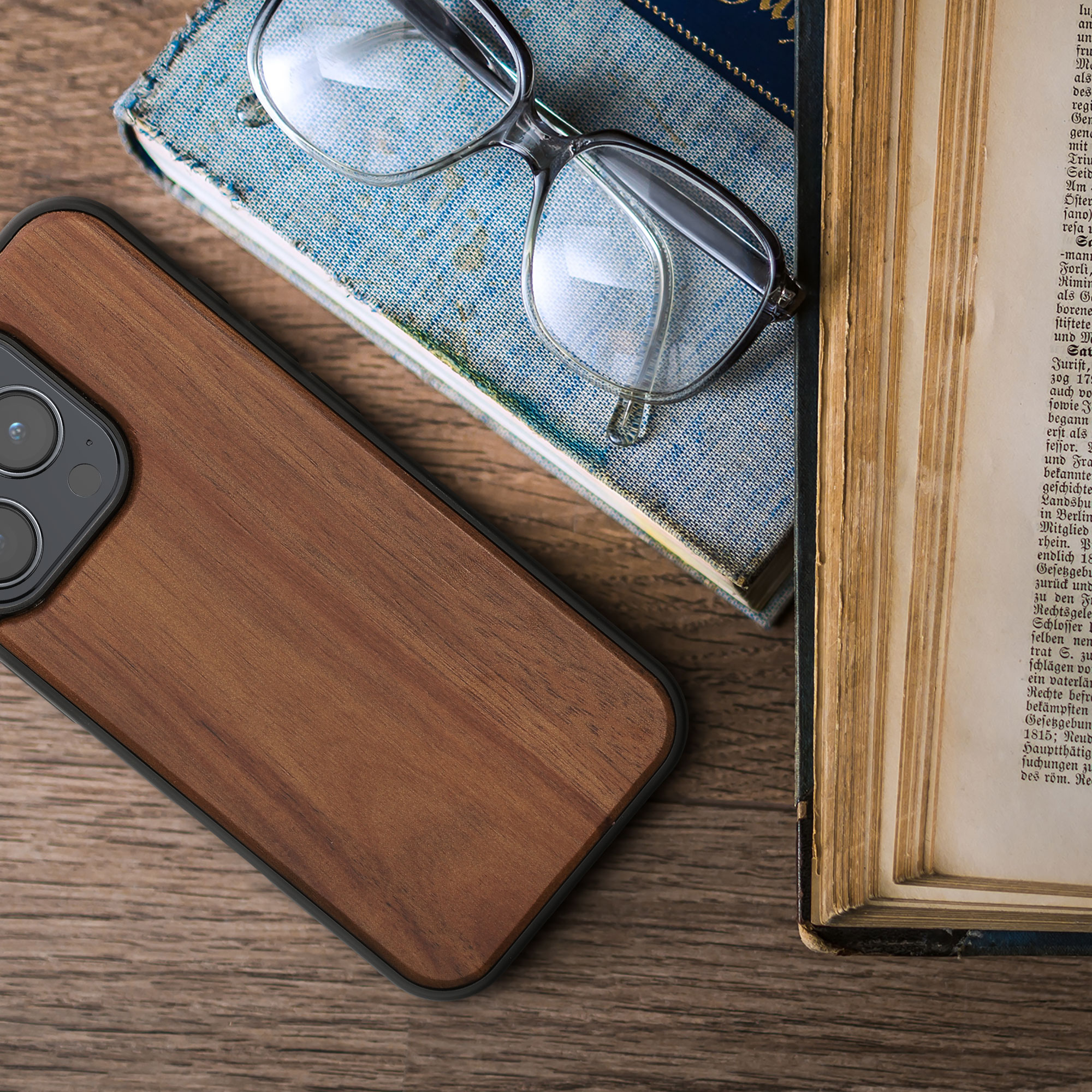 Dřevěné pouzdro pro Apple iPhone 16 Pro kwmobile - tvrdý obal vintage hnědá / hnědá