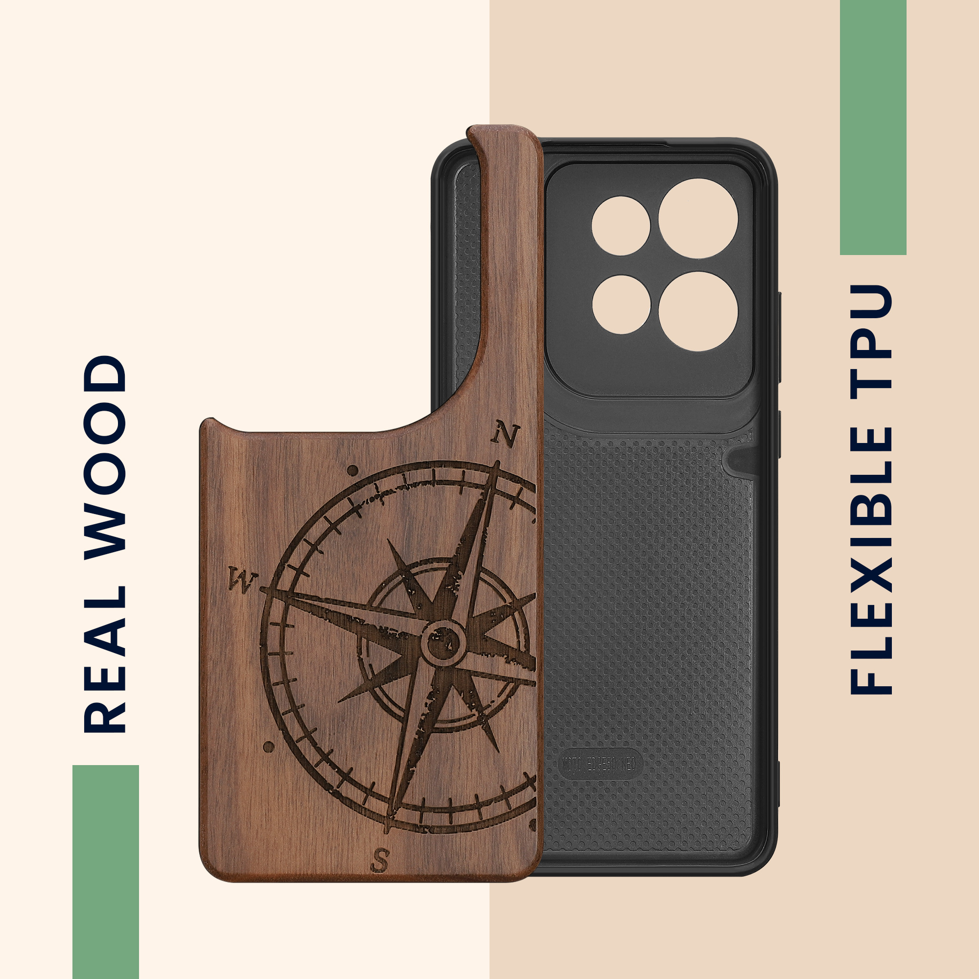 Dřevěný kryt na mobil Motorola Edge 60 Neo / Edge 50 Neo / ThinkPhone 25 kwmobile TPU rámeček tmavě hnědá