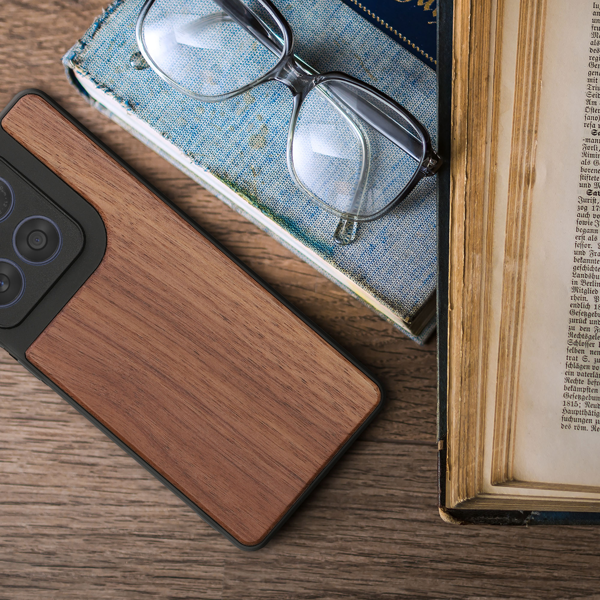Dřevěný kryt na mobil Motorola Edge 60 Fusion kwmobile TPU rámeček tmavě hnědá