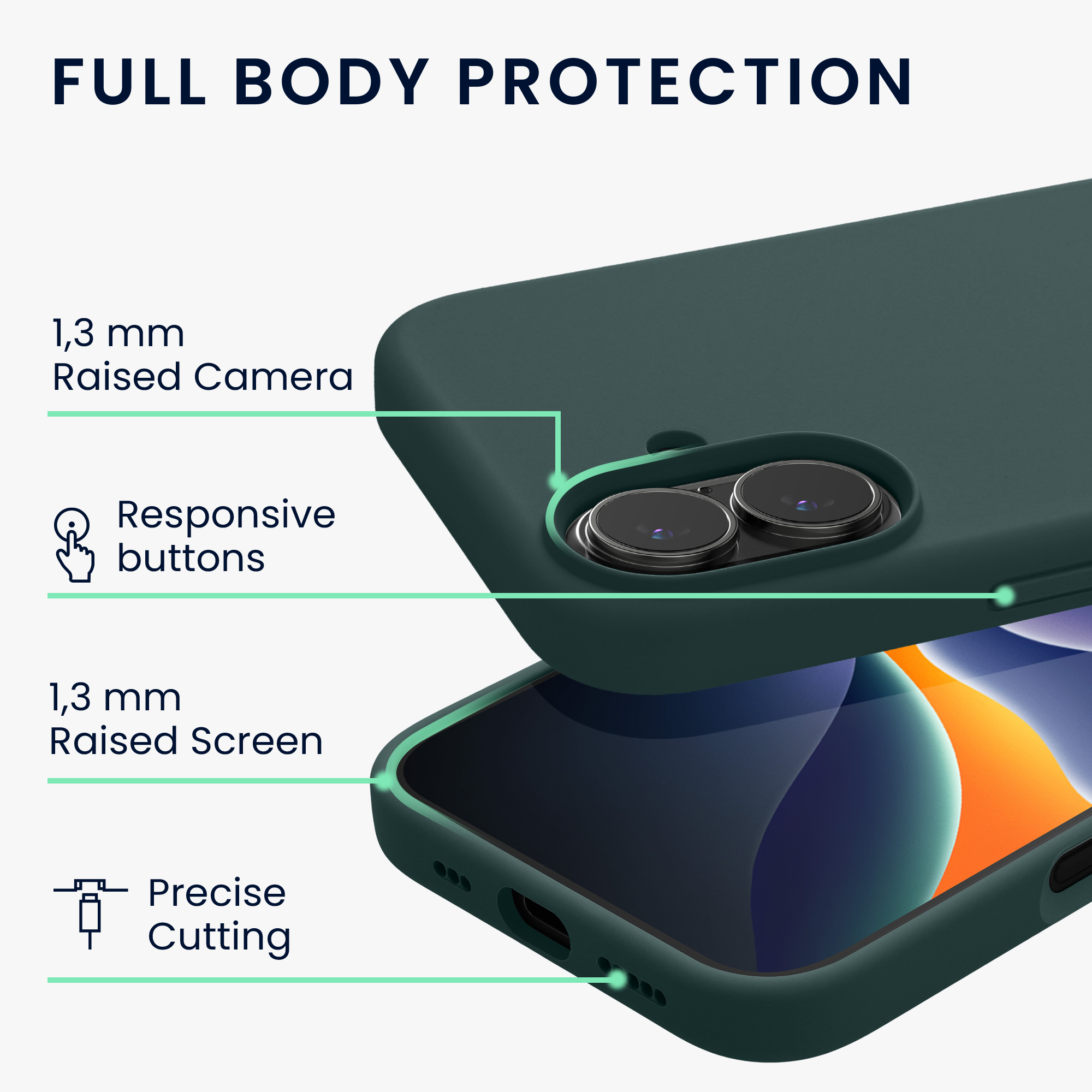 TPU silikonový kryt pro Apple iPhone 17, měkký povrch kwmobile ‑ modrozelená