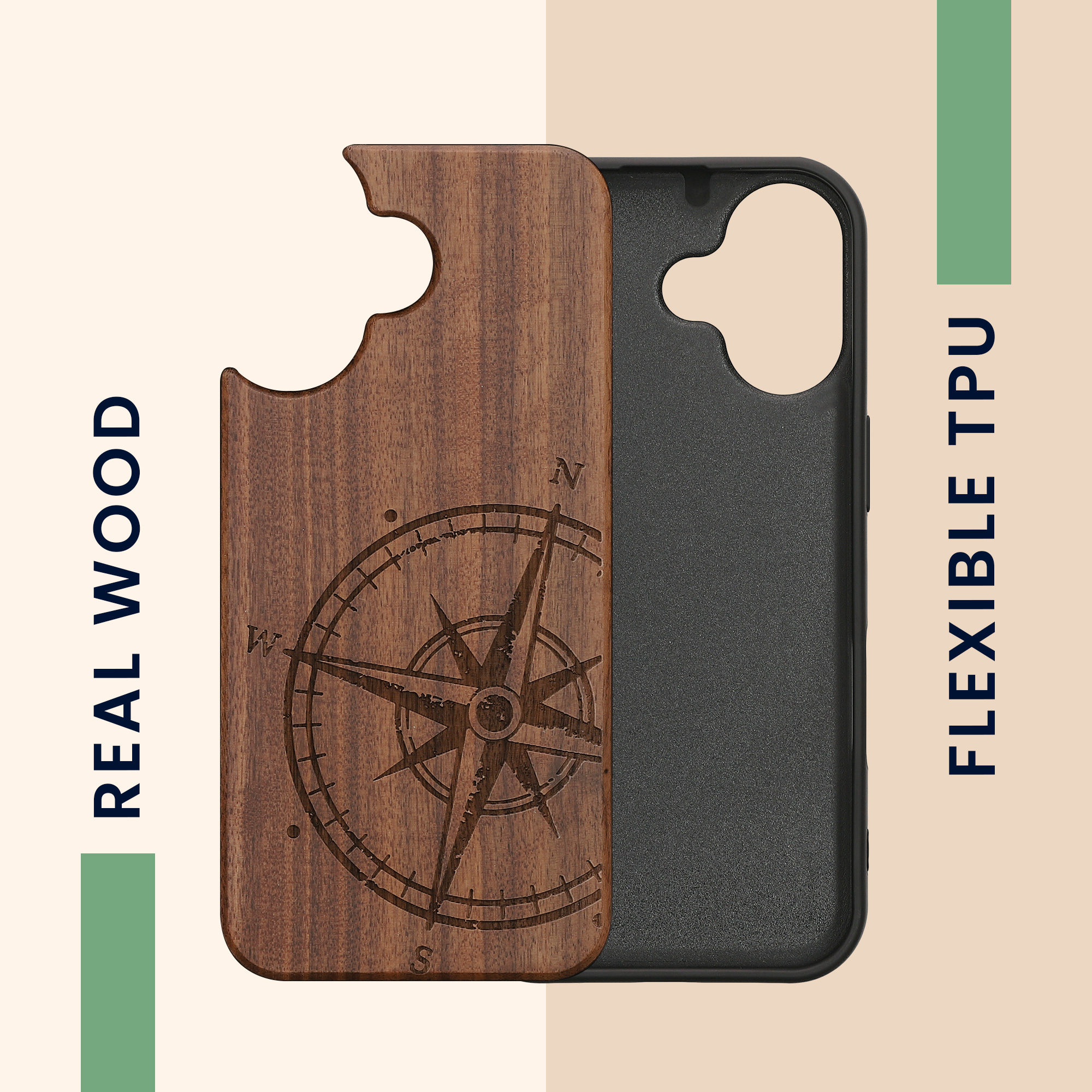 Dřevěný kryt Kwmobile pro iPhone 17 - navigational compass dark brown