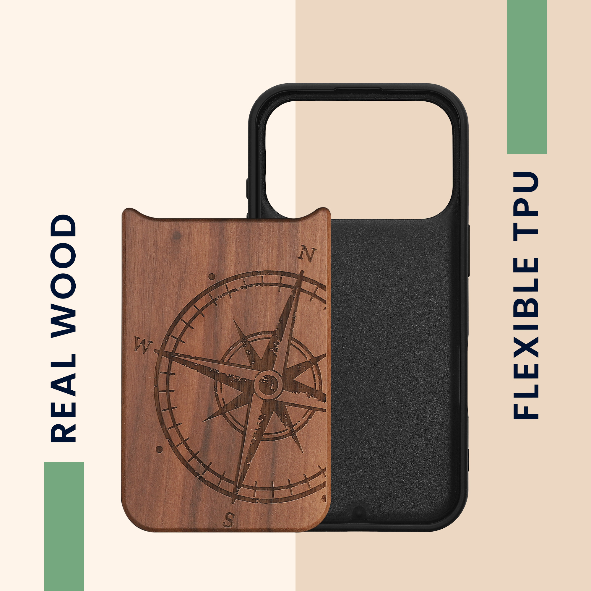 Dřevěný kryt Kwmobile pro iPhone 17 Pro - navigational compass dark brown