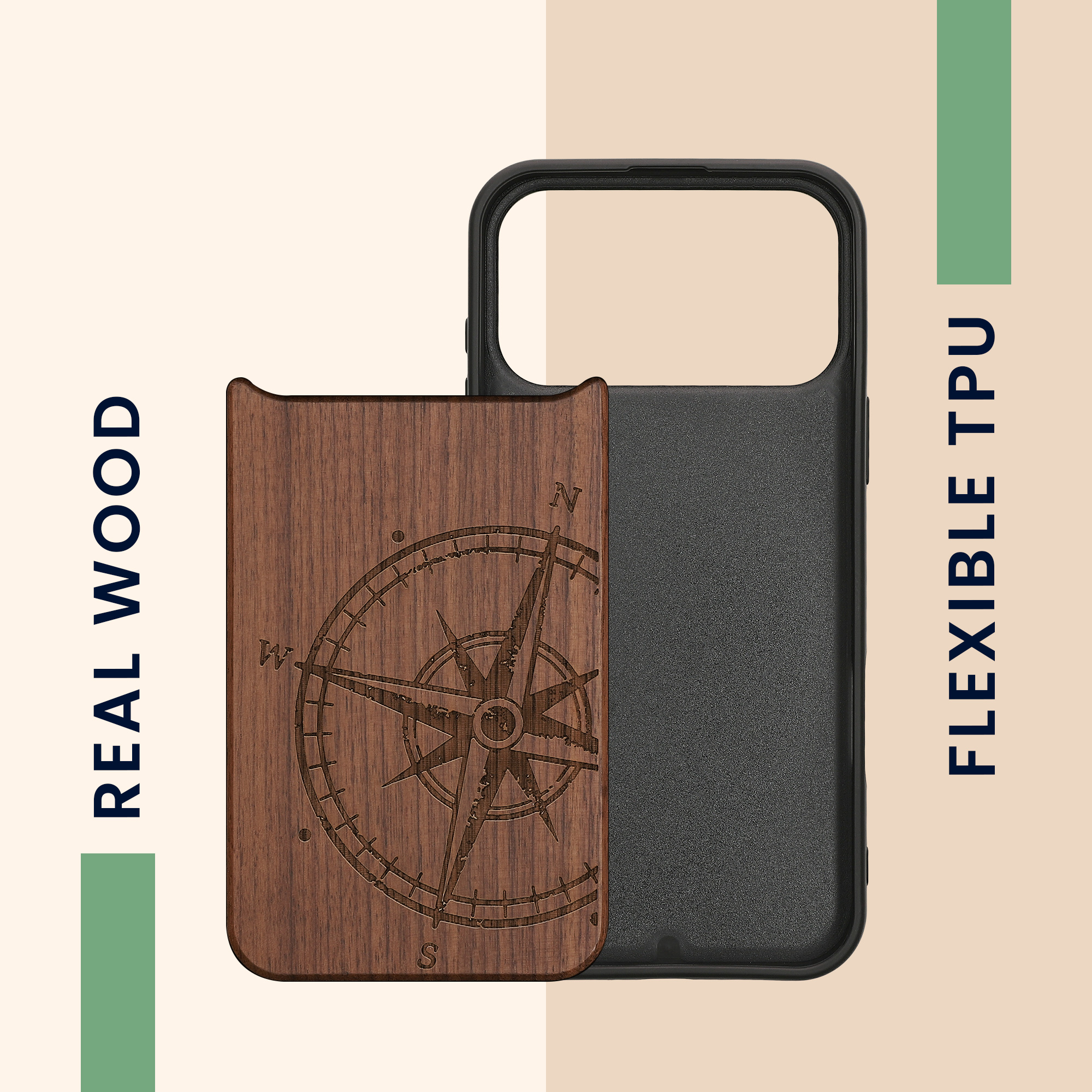 Dřevěný kryt Kwmobile pro iPhone 17 Pro Max - navigational compass dark brown