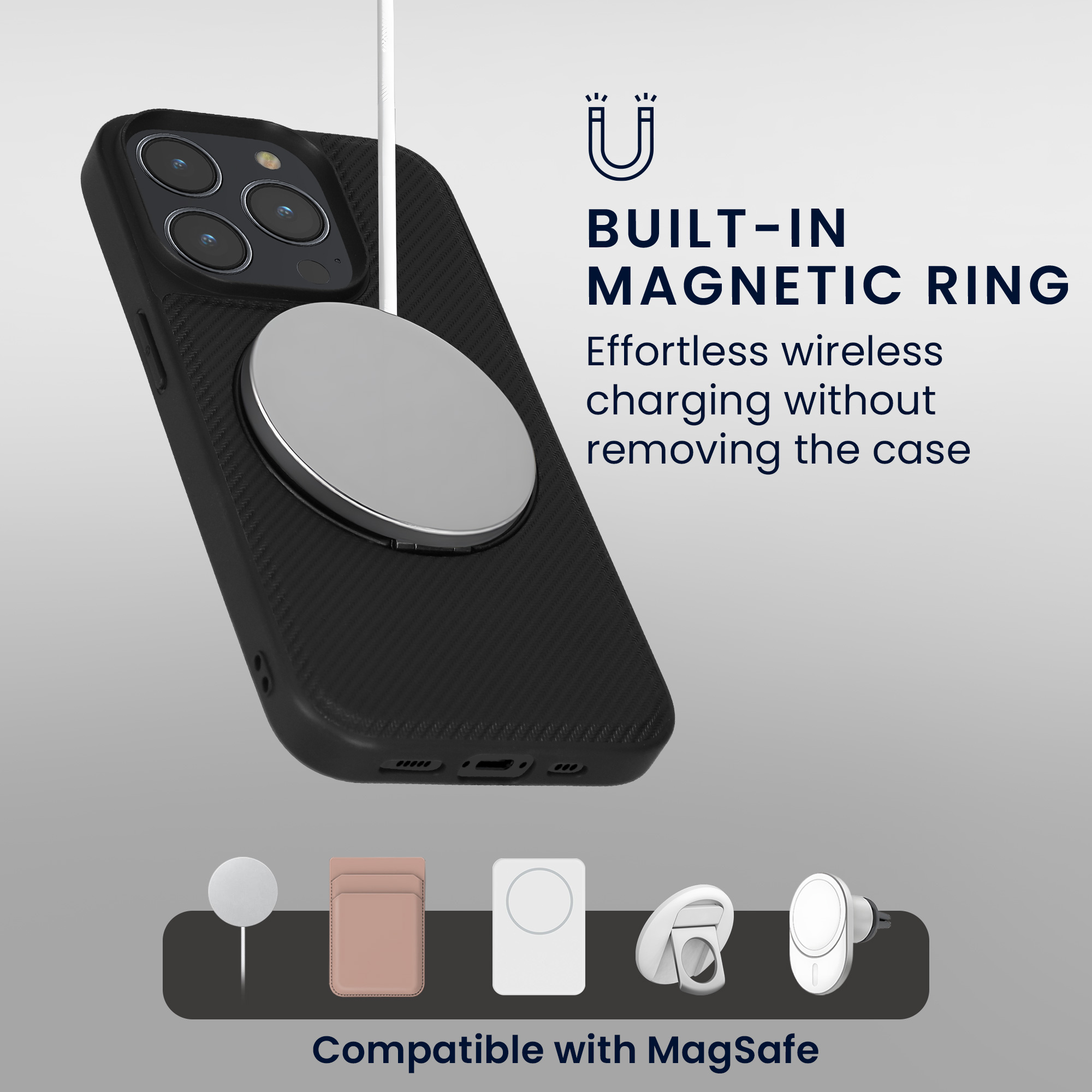 Nabíječka kwmobile MagSafe s otočným stojánkem carbon iPhone 15 Pro černá