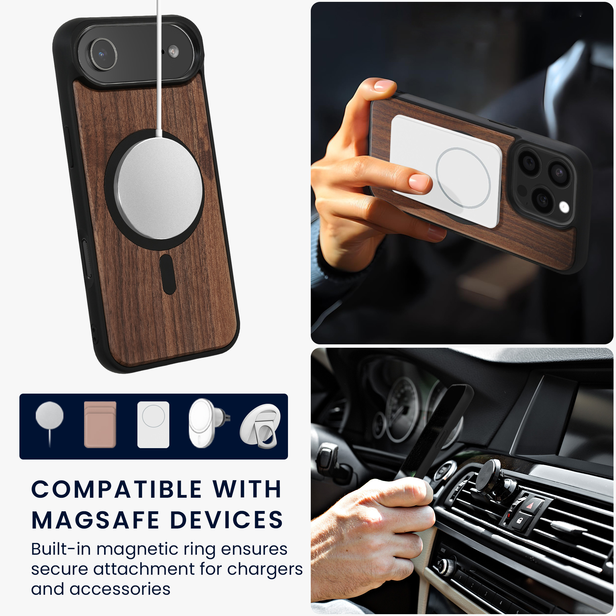 kwmobile kryt pro Apple iPhone Air - pro Apple iPhone Air - Shock Absorbing TPU Phone obal - Edge Protection - tmavě hnědá / černá wood