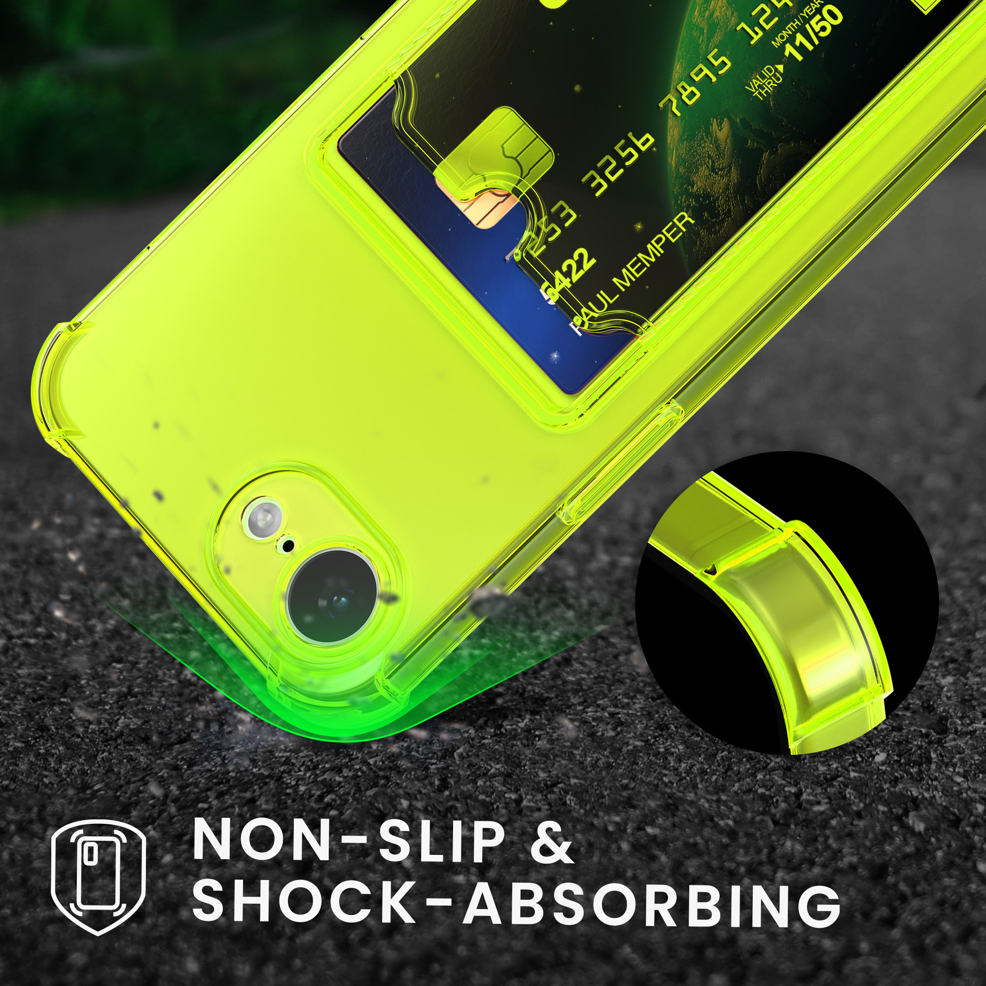 Kryt s držákem karty Kwmobile pro iPhone 17e / 16e - radiant yellow / transparent