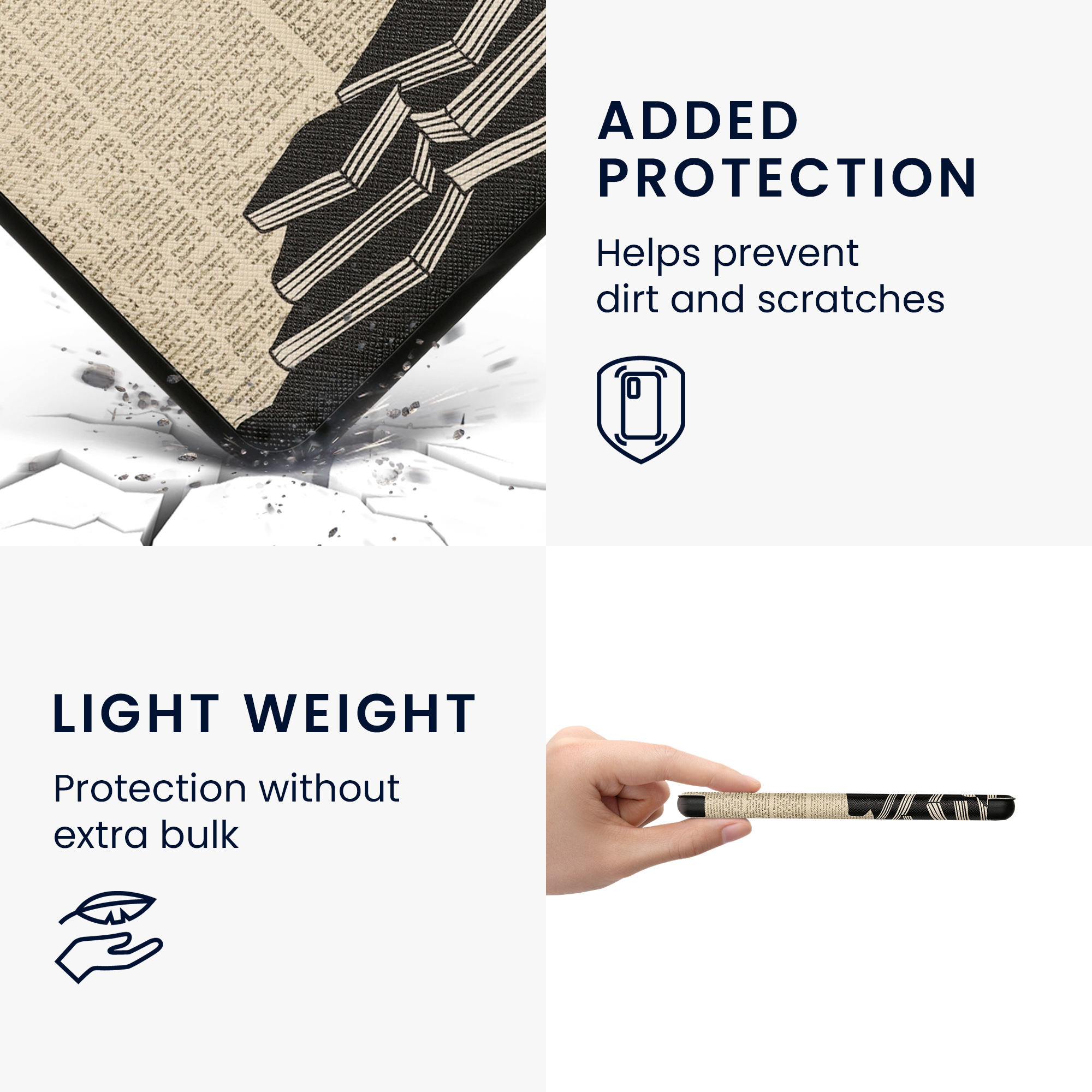 Obal pro Kobo Libra Colour kwmobile - motiv dívka s knihami s černá / béžová