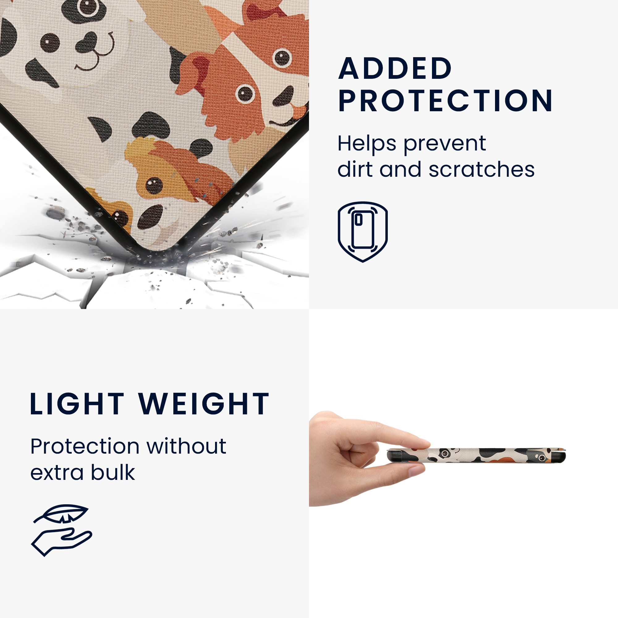 Obal pro Kobo Libra Colour kwmobile - motiv psi s bílá / světle hnědá / šedá
