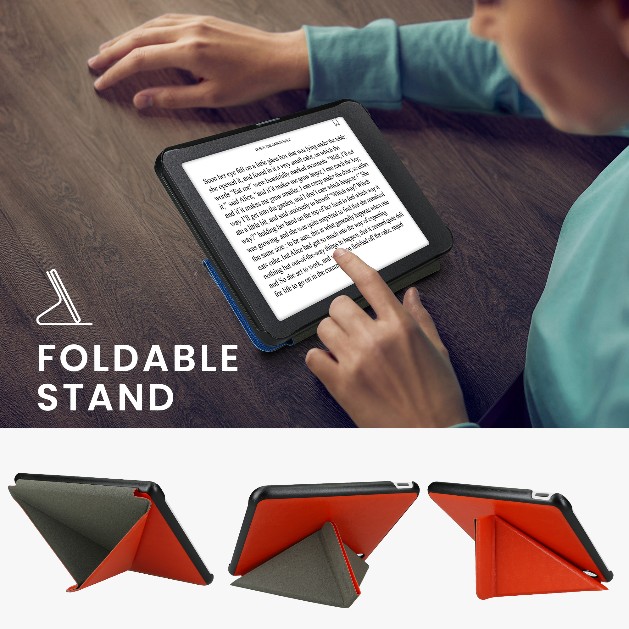Obal pro Kobo Libra Colour kwmobile se stojánkem tenké z eko kůže - oranžová