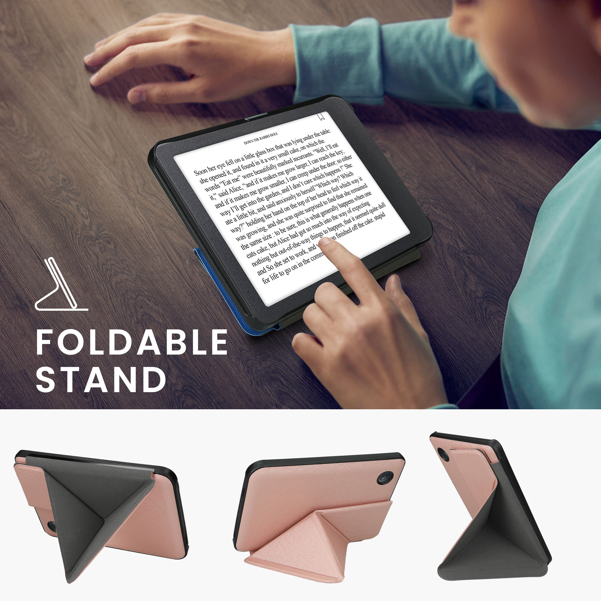Slim PU pouzdro na čtečku Kobo Clara BW/Colour rose gold se stojánkem