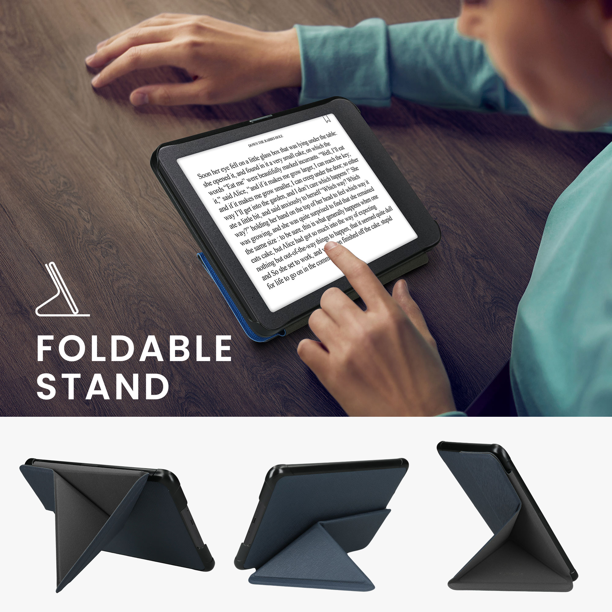 Obal pro Amazon Kindle Paperwhite (2024)/Colorsoft kwmobile se stojánkem tenké z eko kůže - tmavě modrá