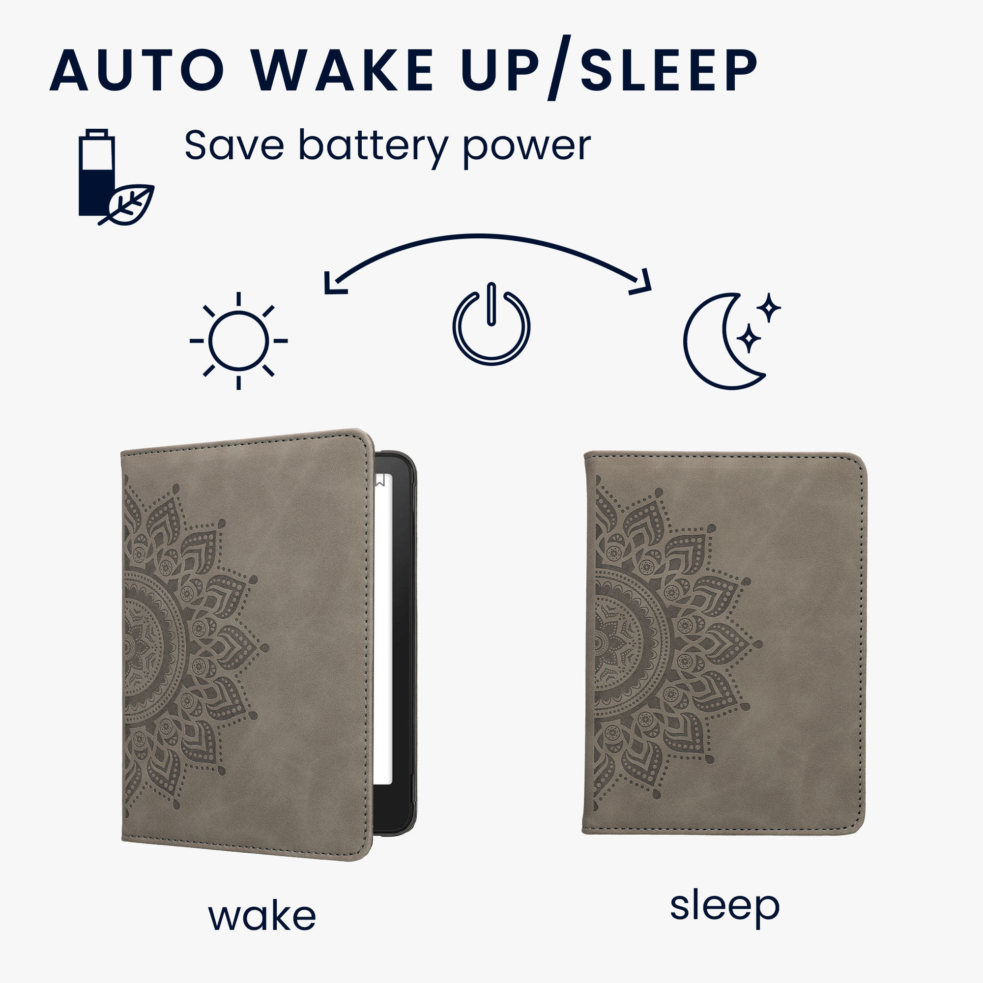 Pouzdro na čtečku kwmobile pro Amazon Kindle Paperwhite (2024)/Colorsoft - motiv Rising Sun šedá