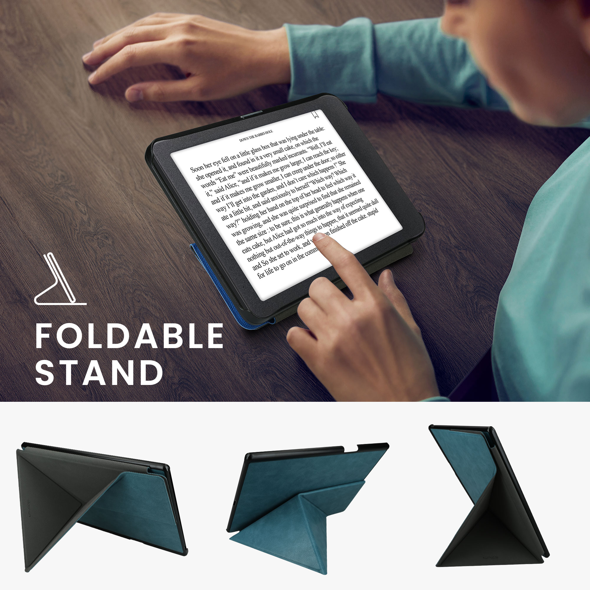 Obal pro Pocketbook InkPad One kwmobile se stojánkem tenké z eko kůže - petrolejová