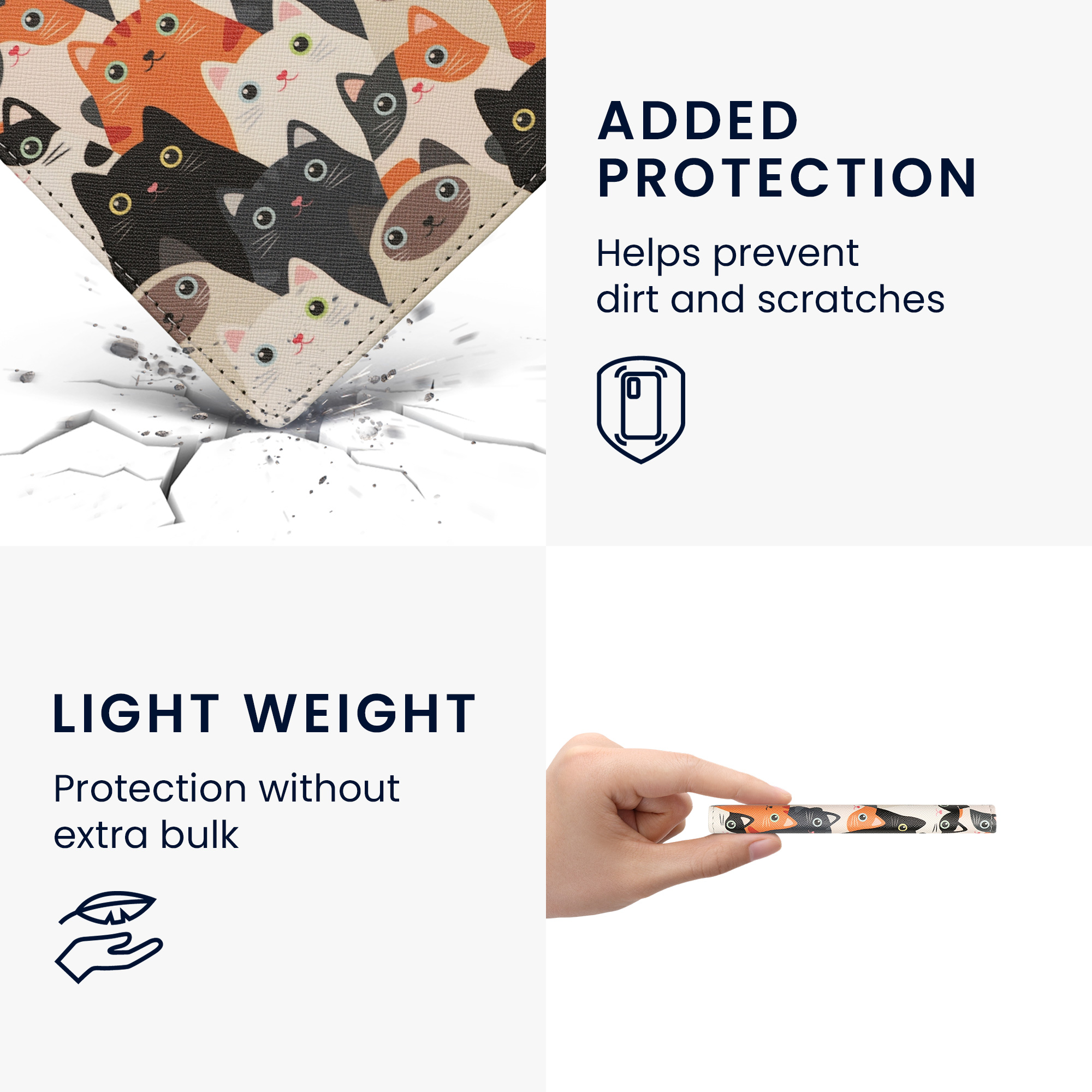 Obal pro Kobo Aura Edition 1 kwmobile s poutkem - motiv kočky, oranžová / černá / bílá
