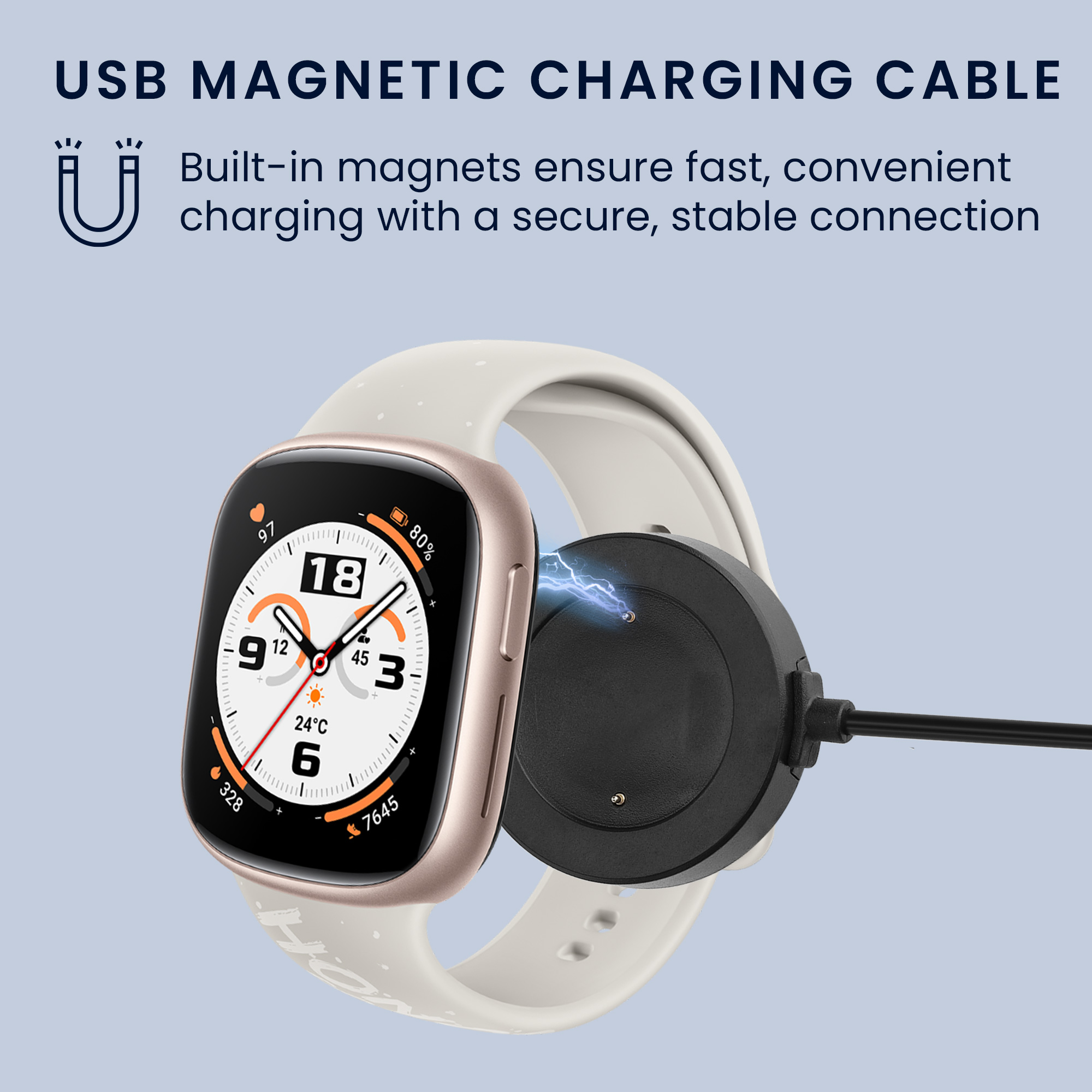 Nabíjecí kabel kwmobile pro HONOR Watch 4 (TMA-L19) / Watch 5 (STL-L19) - černá