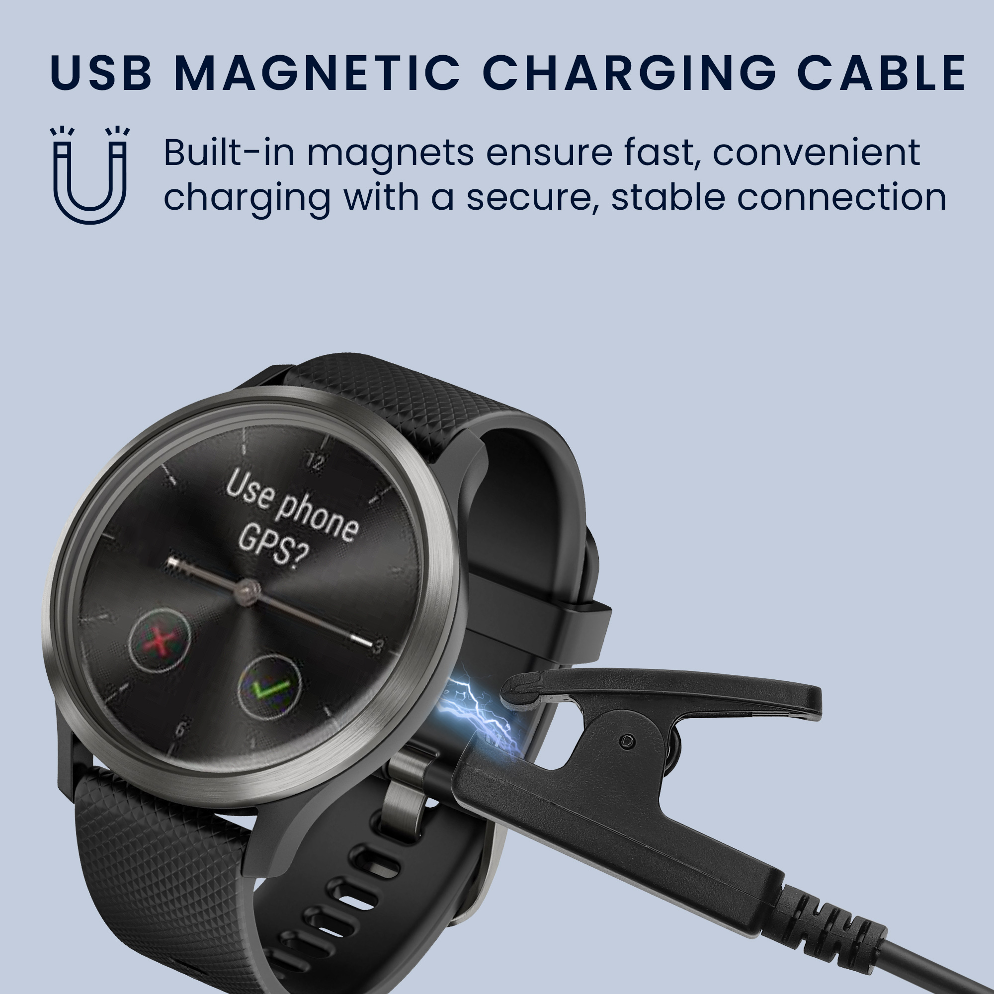 Nabíjecí kabel kwmobile pro Garmin vivomove Trend, Lily, HR, Forerunner 35/30/735XT - černá