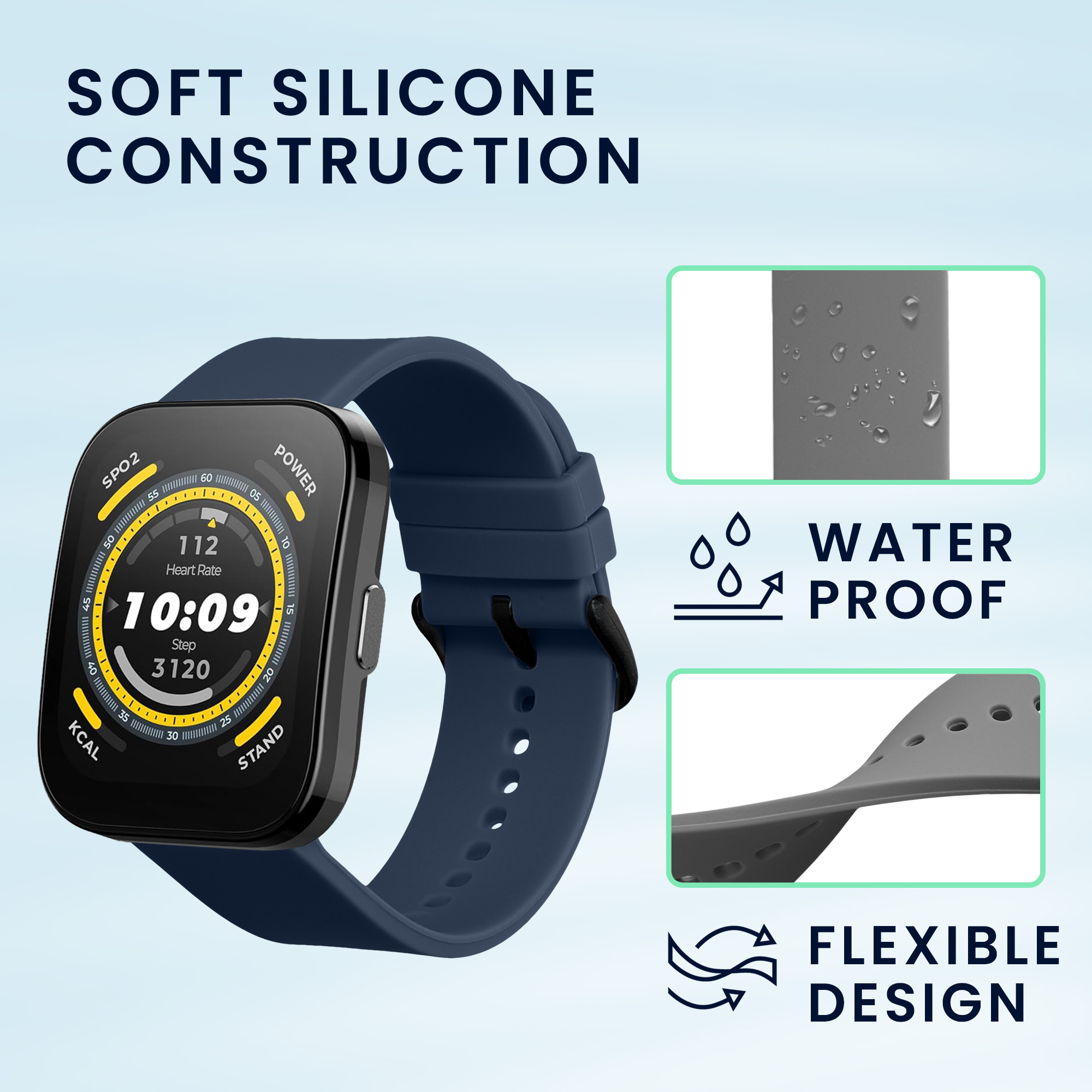 Řemínky pro 22mm Amazfit Bip 6 / Bip 5 Unity / Bip 5 / GTS 3 / Balance 2 / Helio kwmobile silikonové - tmavě modrá / šedá