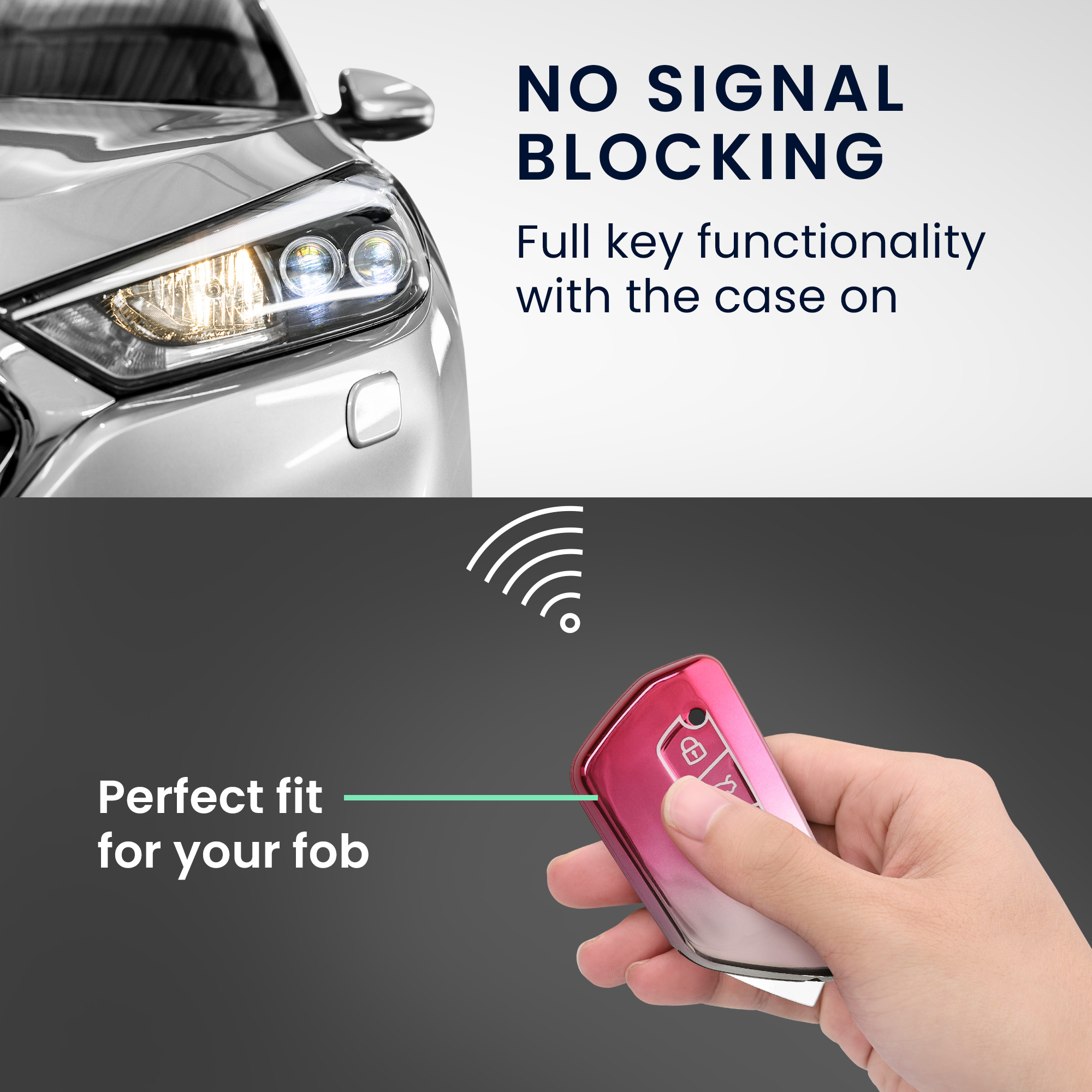Pouzdro na klíč od auta kwmobile pro VW Golf 8, ID.3/ID.4/ID.5/ID.7, Seat/Škoda/Cupra - matně růžová / stříbrná