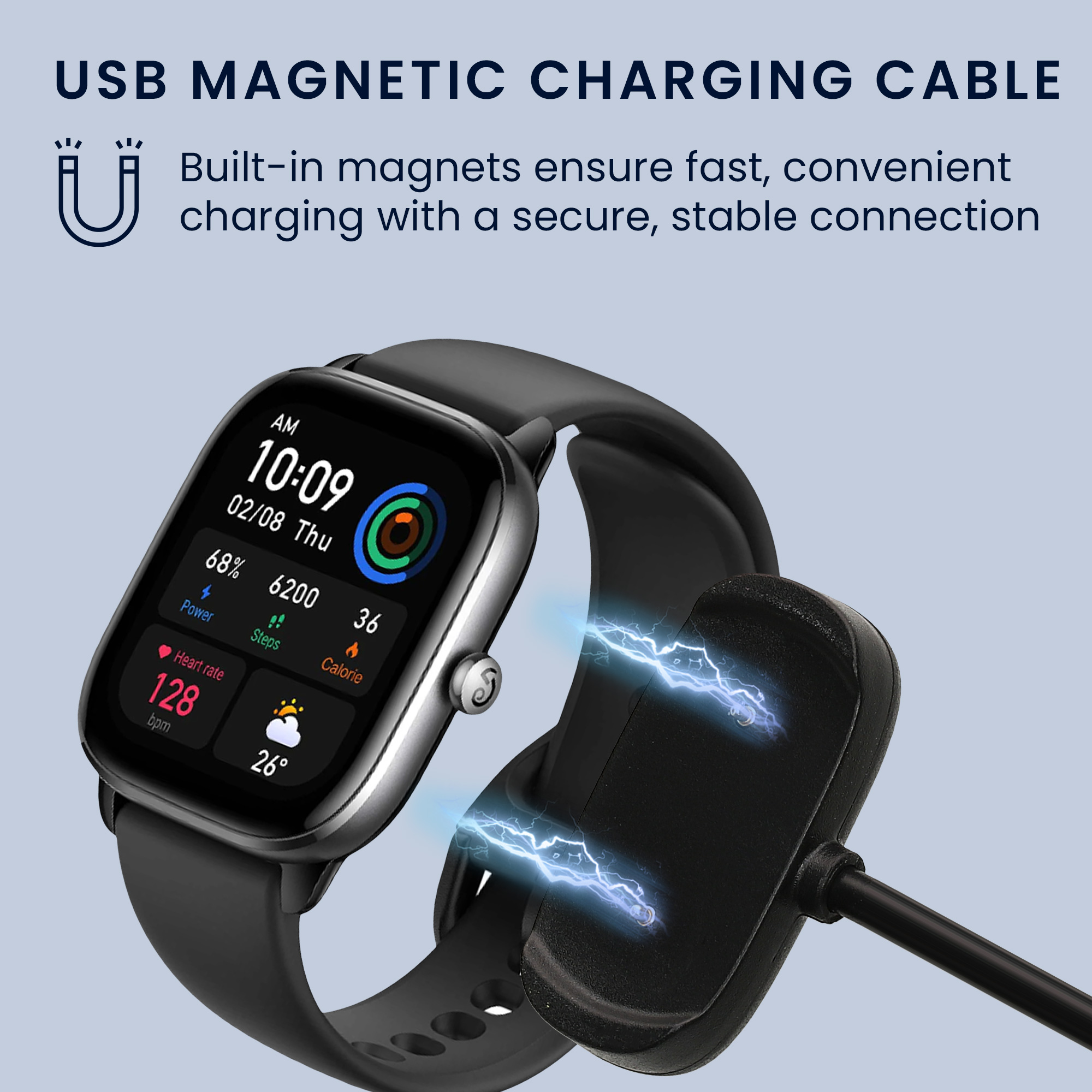 Nabíjecí kabel pro Huami Amazfit Bip 3 / 3 Pro / Bip 5 / Amazfit Active EDGE / T-Rex / Zepp E kwmobile - černá