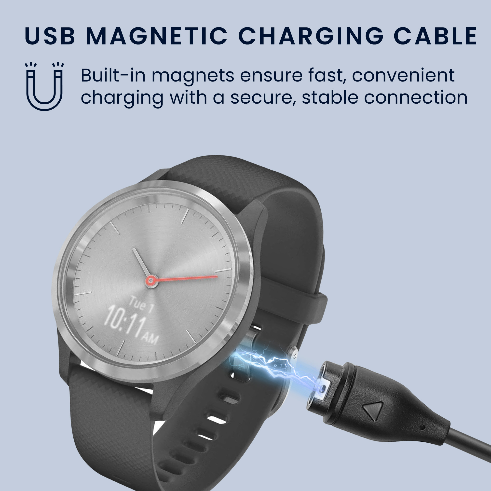 Nabíjecí kabel kwmobile pro Garmin vivomove 3S / vivoactive 4 4S 5 / Venu 3 / Venu 3S - černá