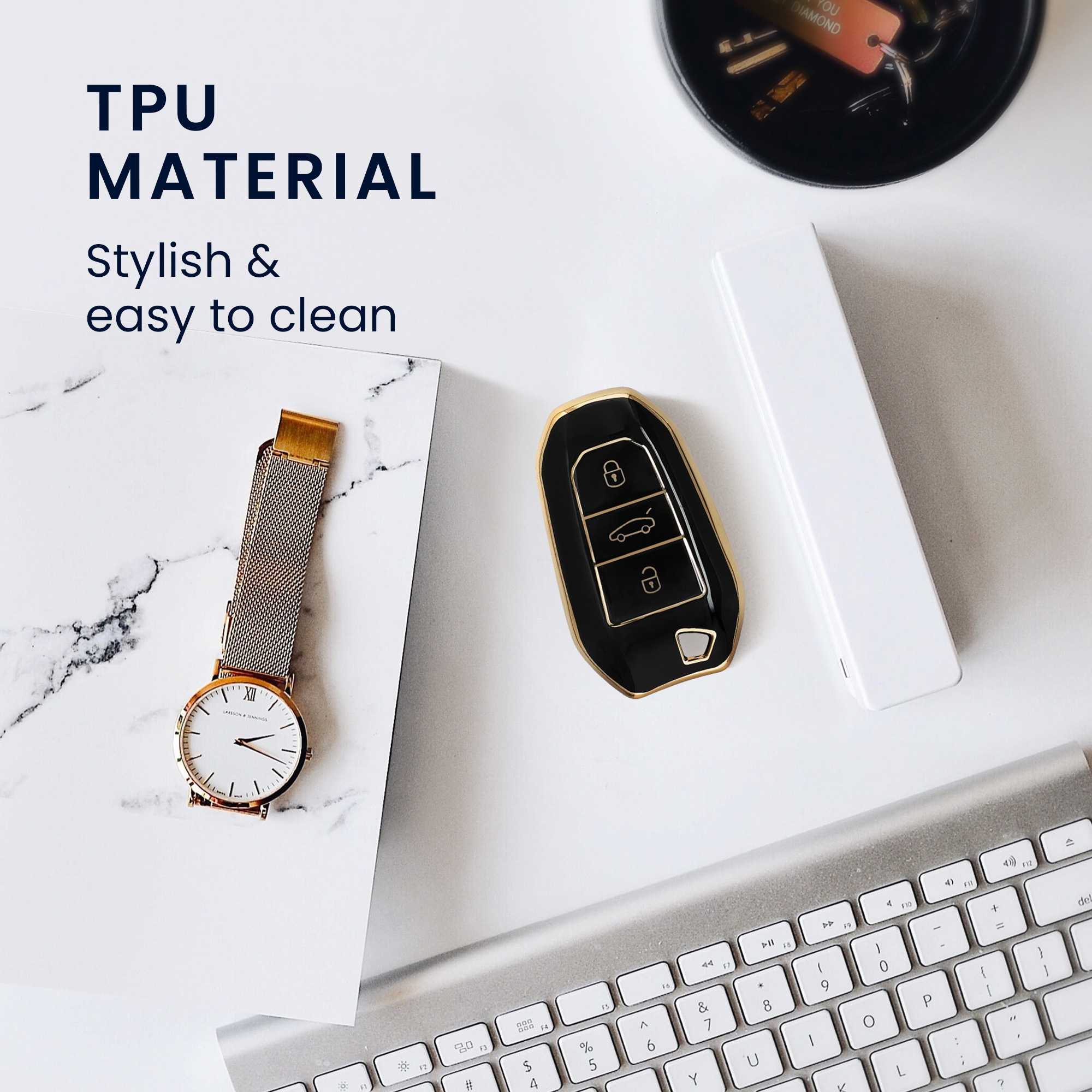Pouzdro na klíč od auta kwmobile pro Opel 3 Button Car Key Smart Key only Keyless Go, černá / zlatá