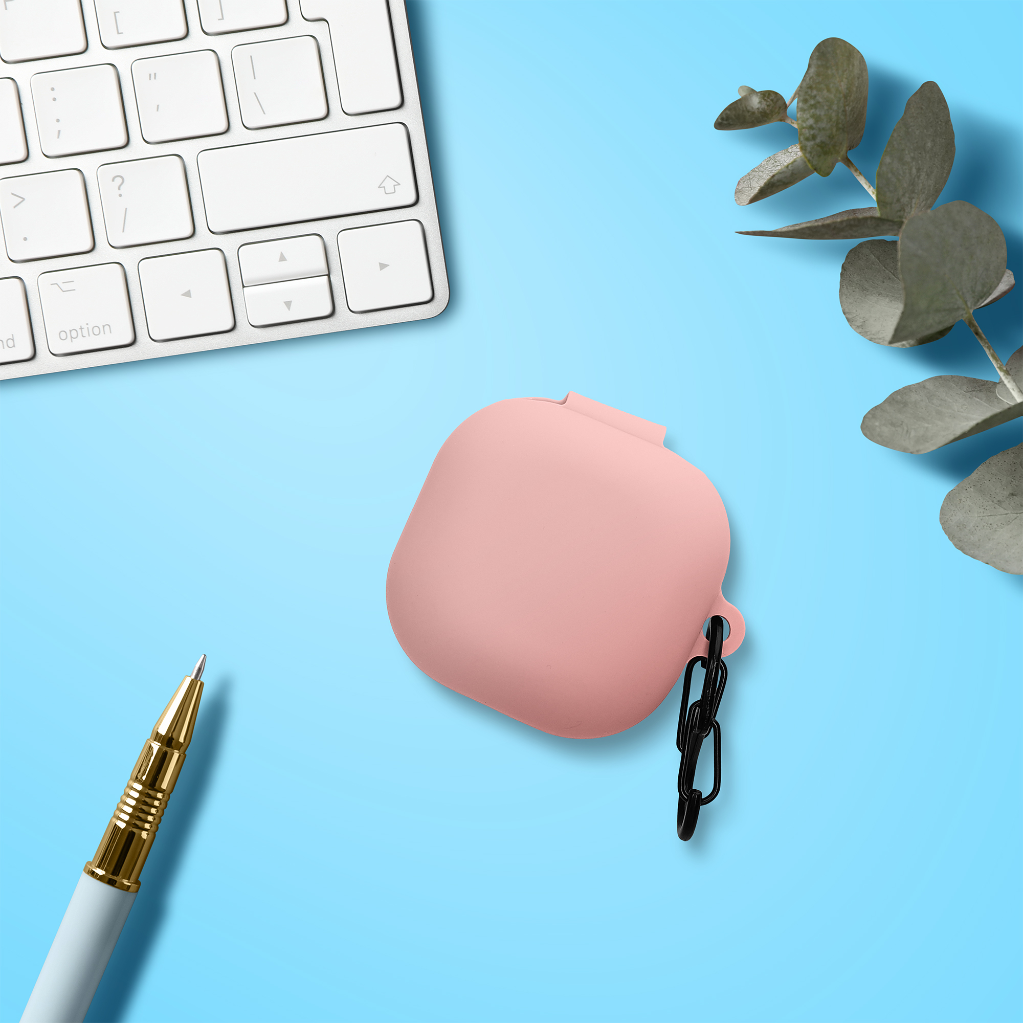 Obal pro Samsung Galaxy Buds FE kwmobile s karabinou silikonové - starorůžová