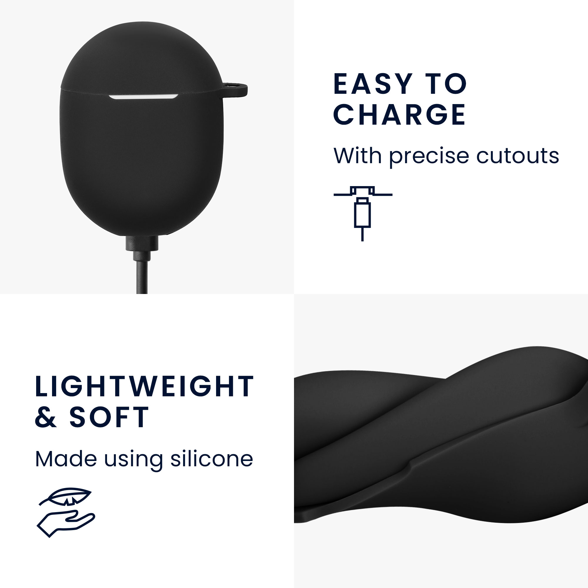 Obal pro Google Pixel Buds A Series kwmobile s karabinou silikonové - černá