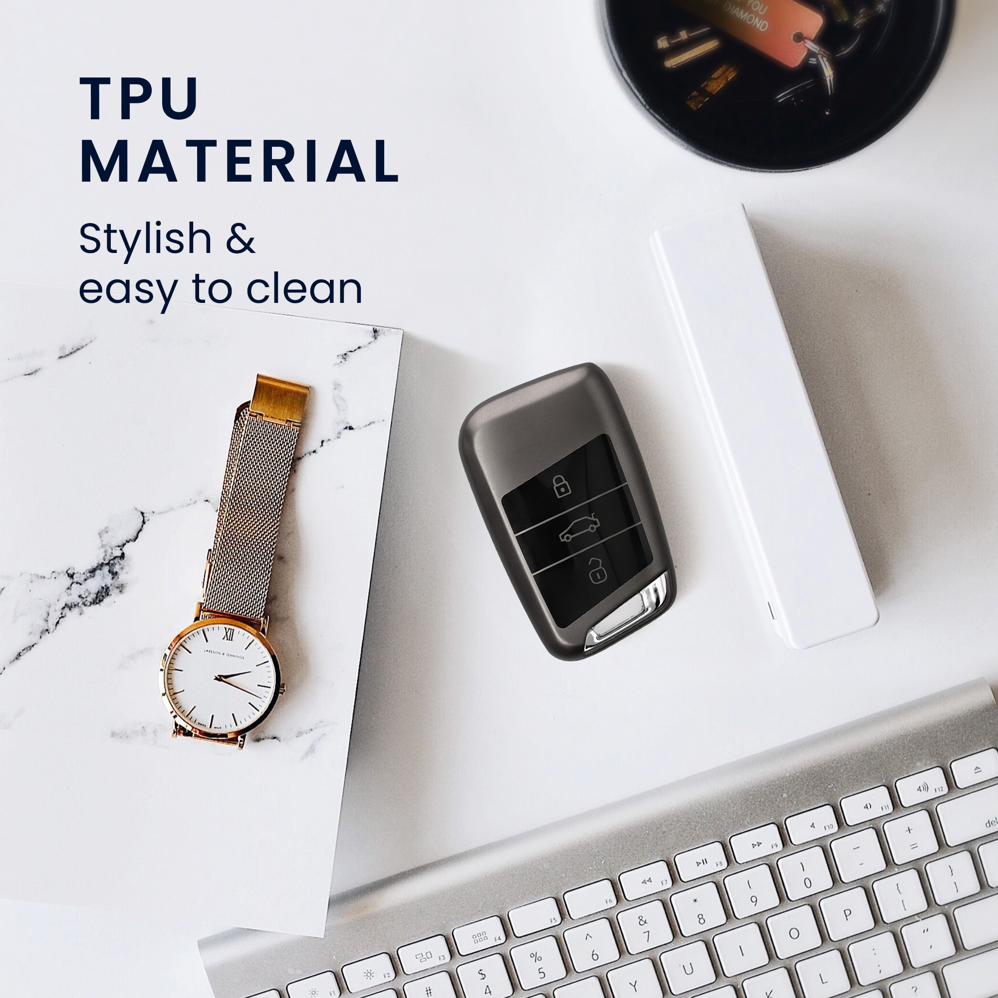 Obal na klíč od auta pro VW klíč se 3 tlačítky (pouze Keyless Go) kwmobile TPU - matná černá / černá