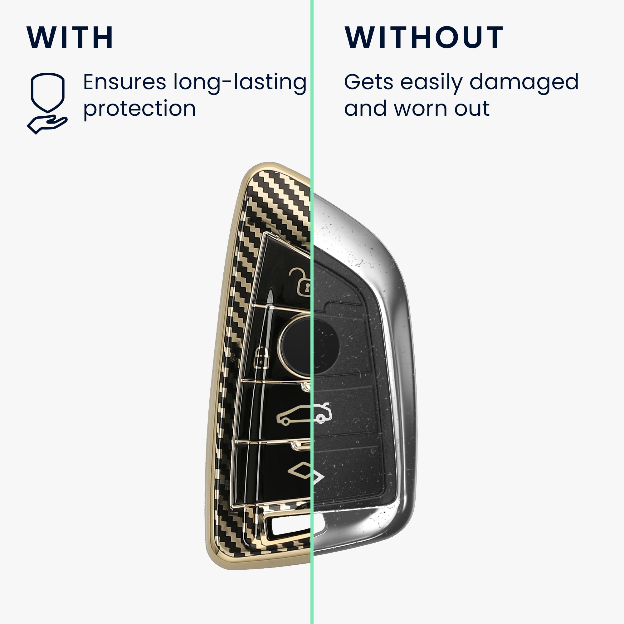 Obal na klíč BMW 3 tlačítka Smart Key kwmobile ‑ metalický karbon, zlatá / černá