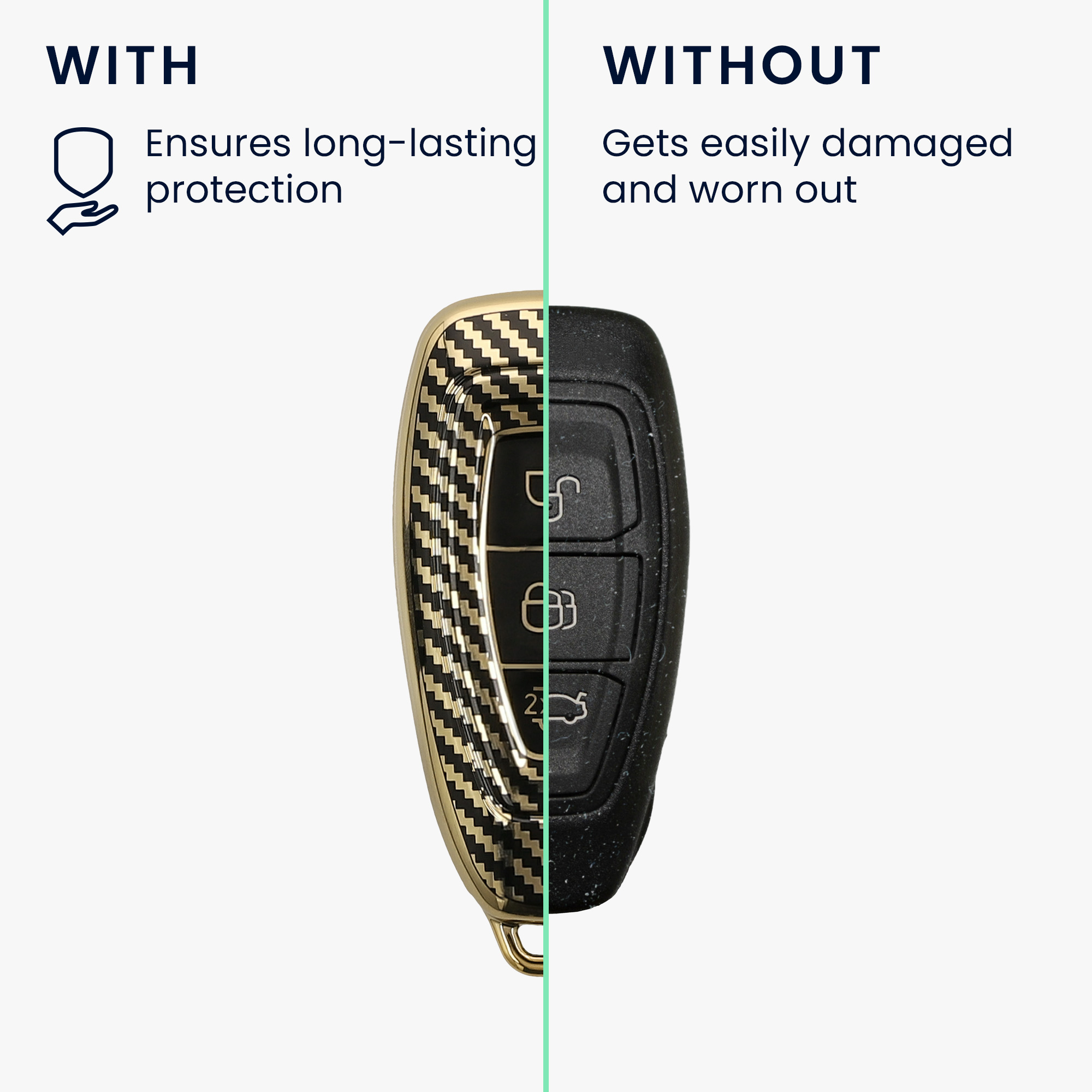 Kryt klíče Ford 3 tlačítka Keyless Go kwmobile, metalický karbon, zlatá / černá