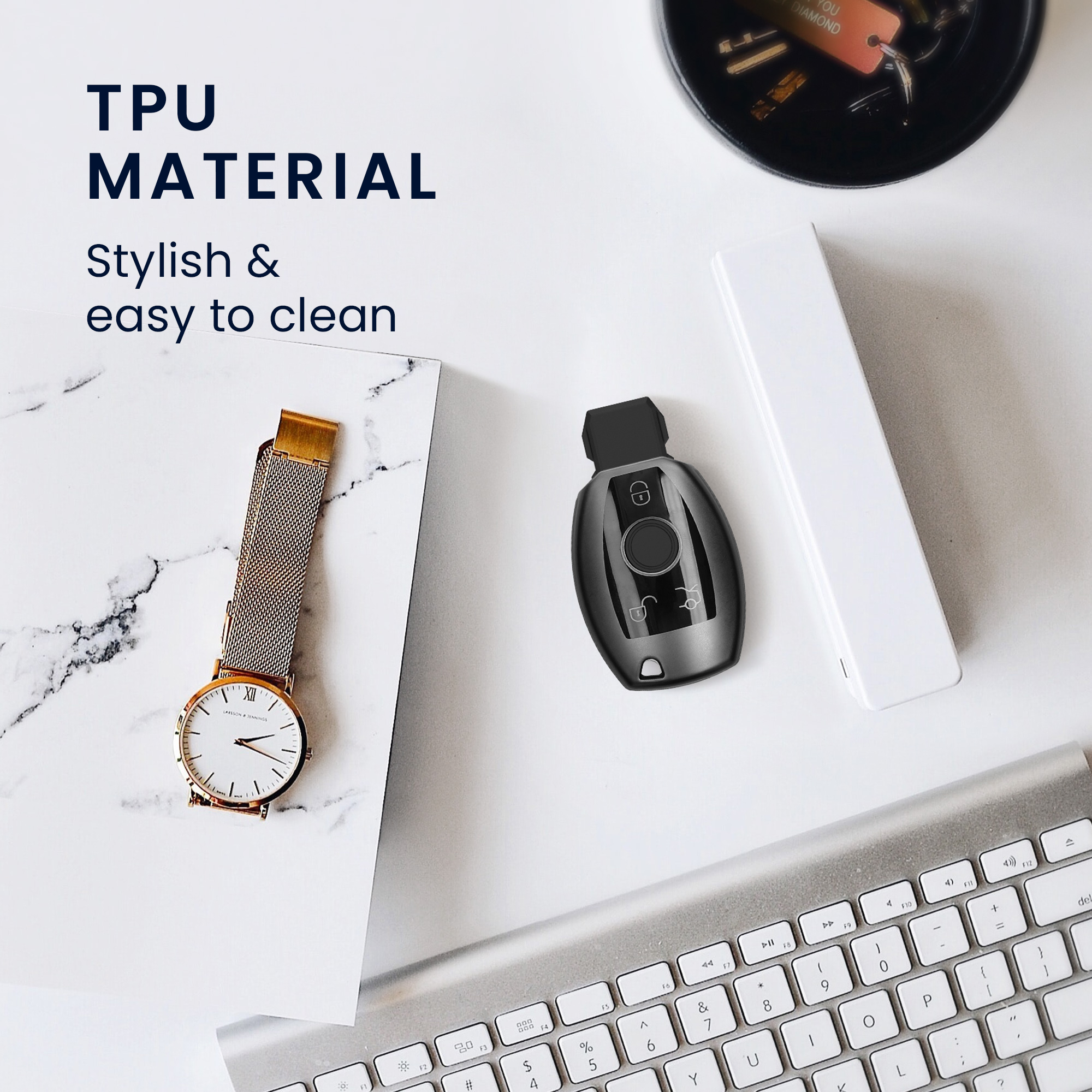 Pouzdro na klíč od auta kwmobile Mercedes-Benz 3 tlačítka Smart Key, černá matná / černá