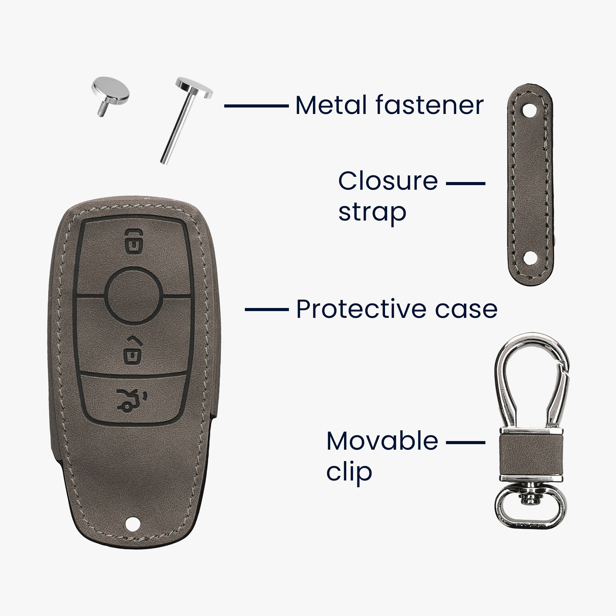 Peněženkový obal ze syntetické kůže na klíč Mercedes-Benz Smart Key (Keyless) kwmobile ‑ světle šedá