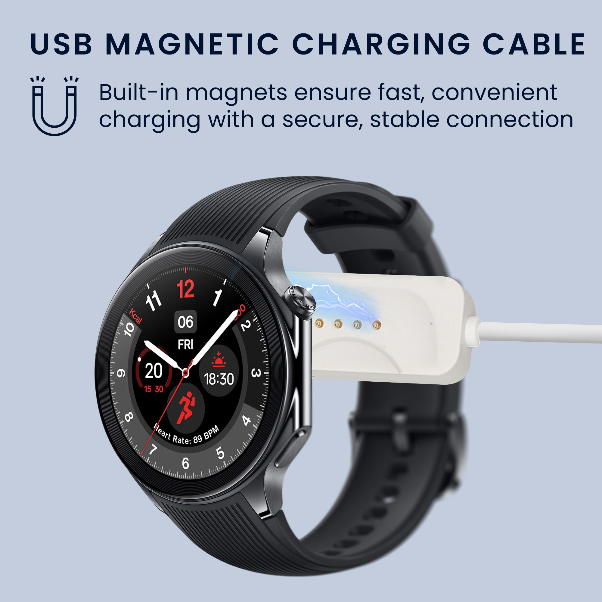 Nabíjecí kabel kwmobile pro OnePlus Watch 2 / Watch 3 - matně bílá