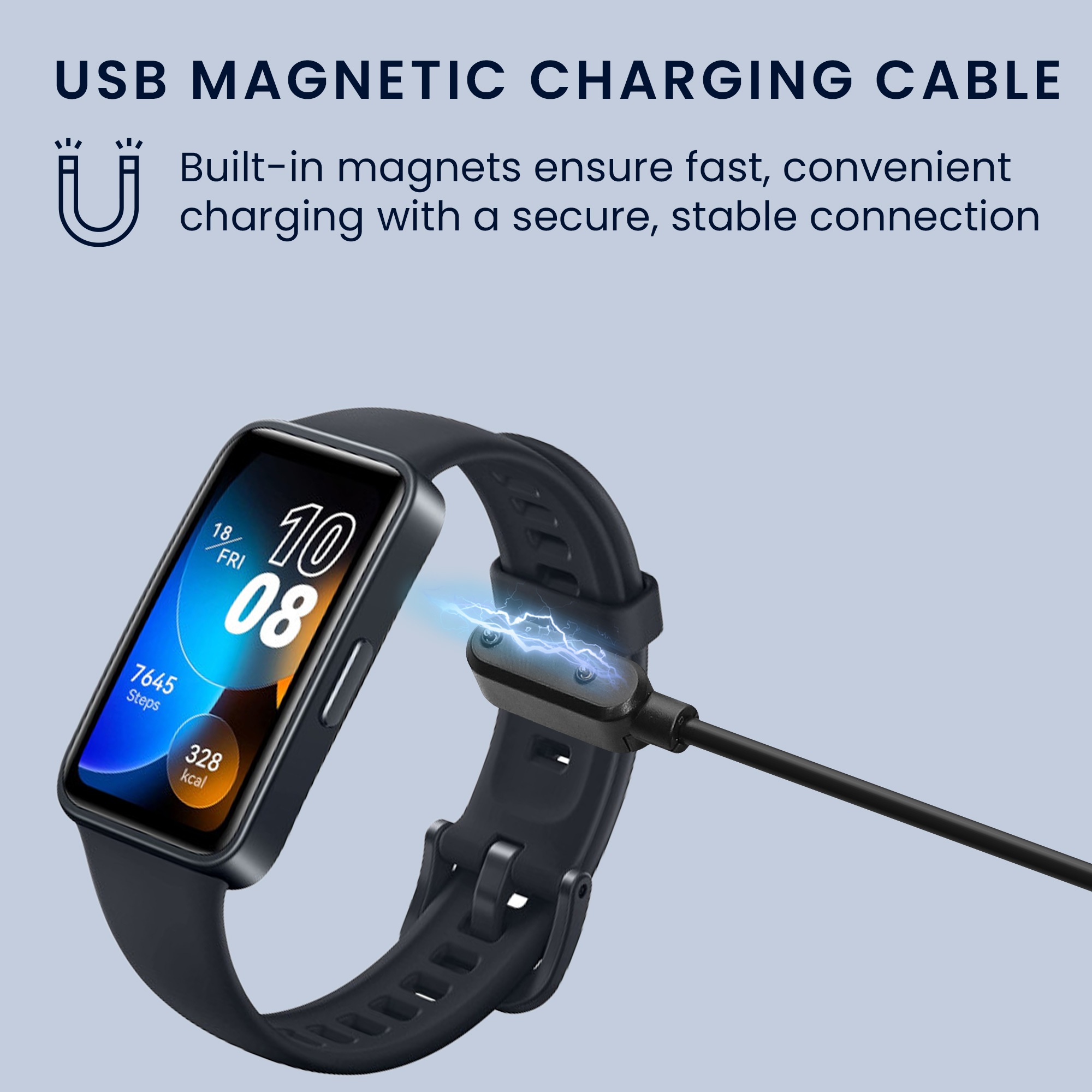 USB-C nabíjecí kabel pro Huawei Band 10 / Band 9 / 8 / 7 / 6 / Watch Fit 2 / Watch Fit 3 / Honor Band 10 / 9 / 8 / 7 / 6 kwmobile - černá