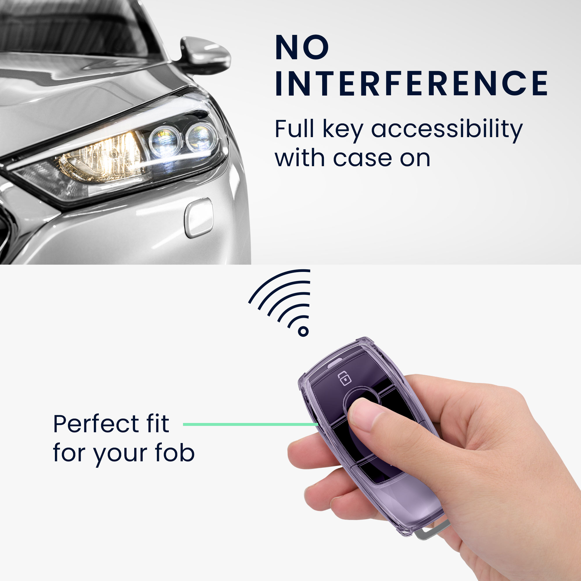 Pouzdro na klíč od auta kwmobile Mercedes-Benz Smart Key Keyless, fialová / transparentní