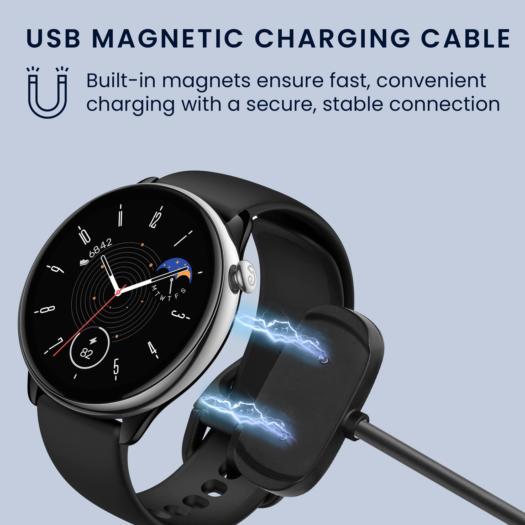 Nabíjecí kabel pro Huawei Amazfit Bip 5 / GTR Mini / Amazfit Active / Active Edge kwmobile - černá