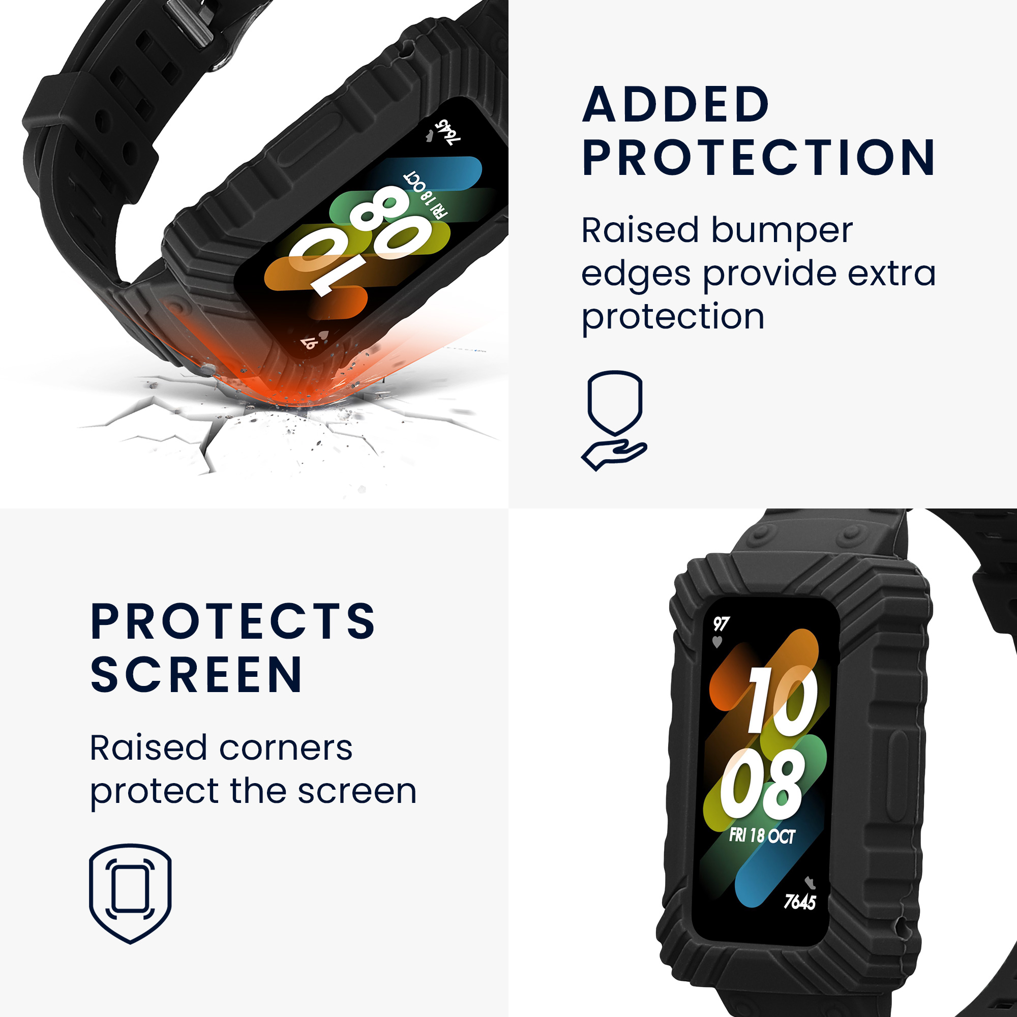 Sada silikonových řemínků na chytré hodinky Huawei Band 9 / Band 8 7 6 Pro / Honor Band 7 6 černé