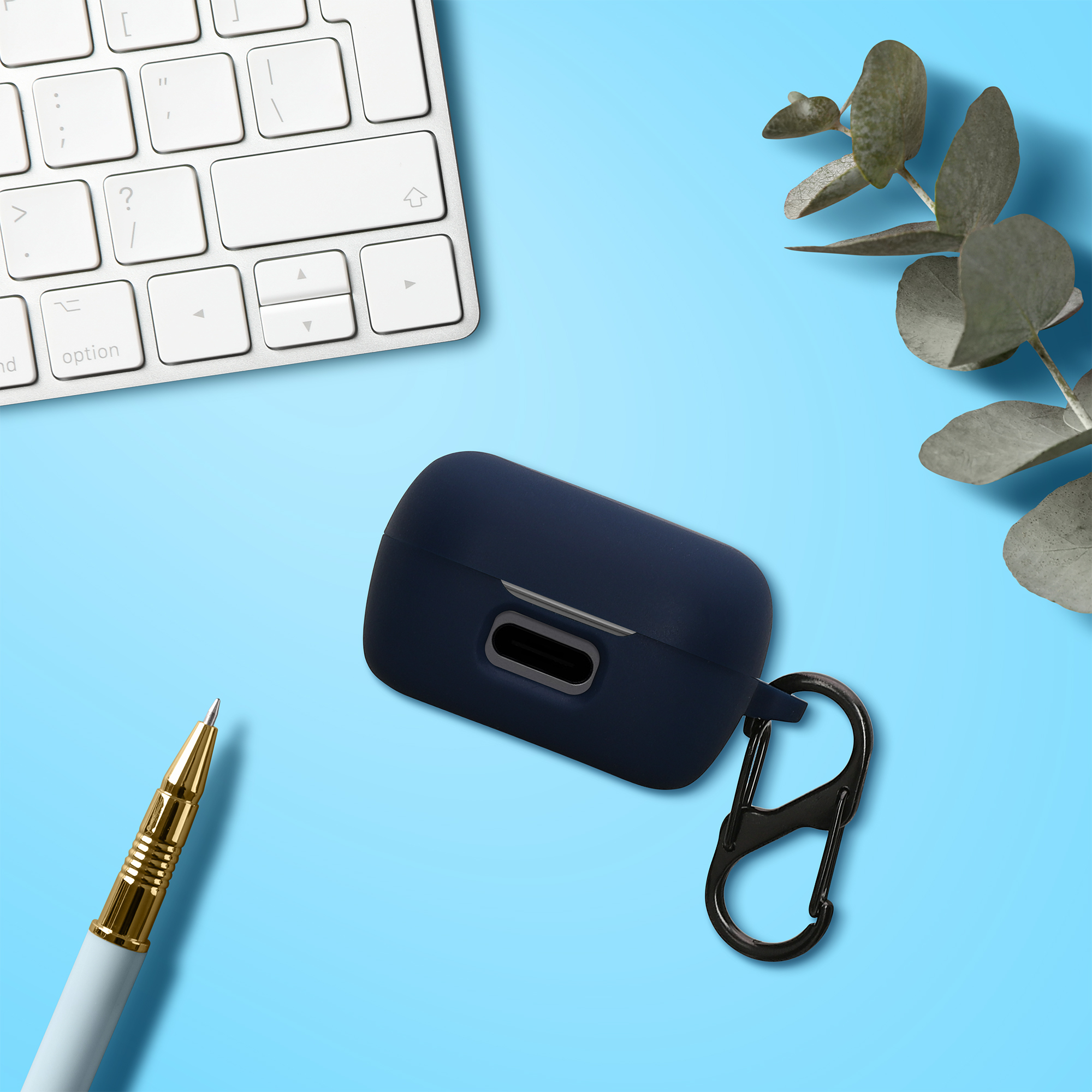 Silikonový kryt pouzdra Sennheiser ACCENTUM True Wireless kwmobile s karabinou tmavě modrá