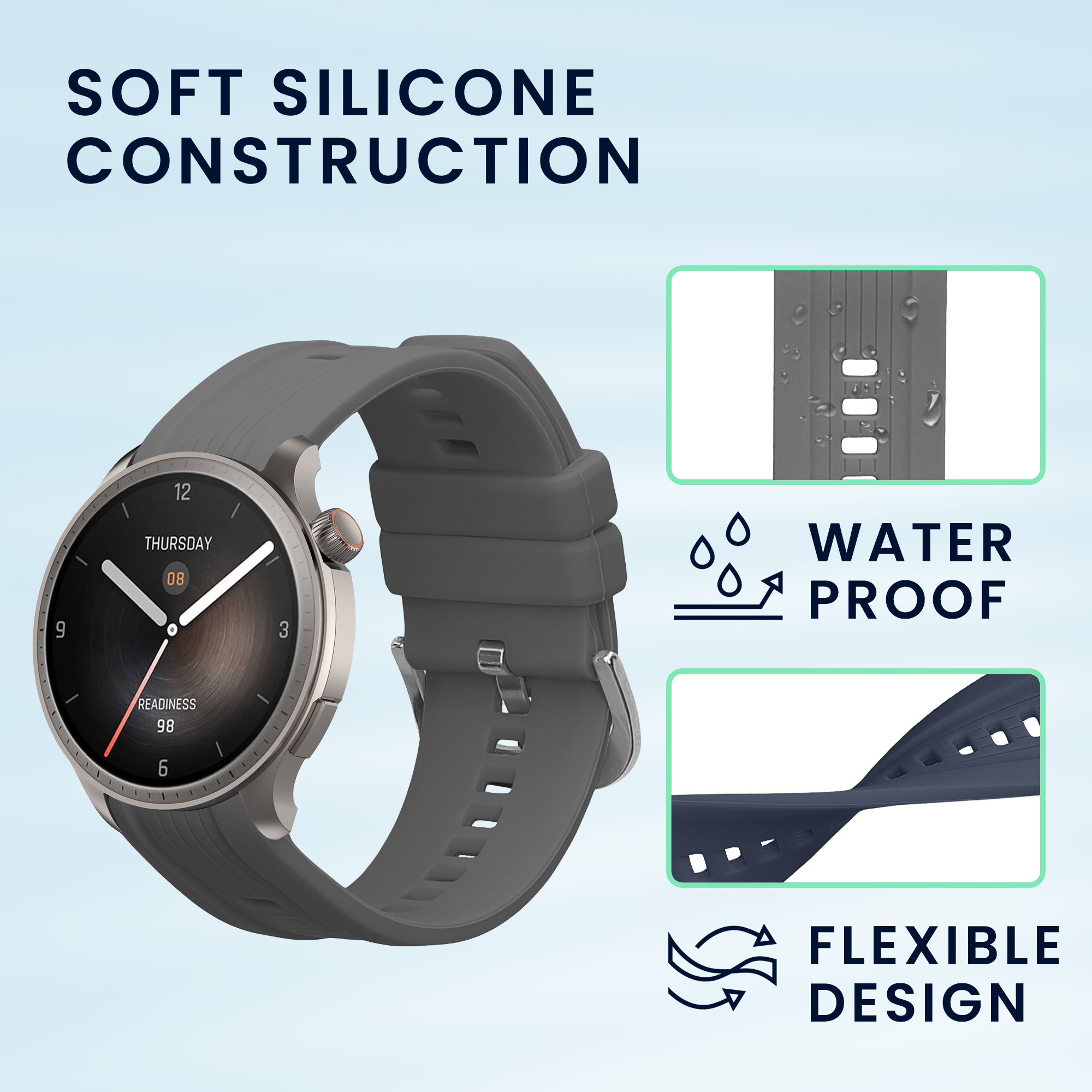 Řemínky pro Huami Amazfit Balance A2286 kwmobile silikonové - tmavě modrá / šedá