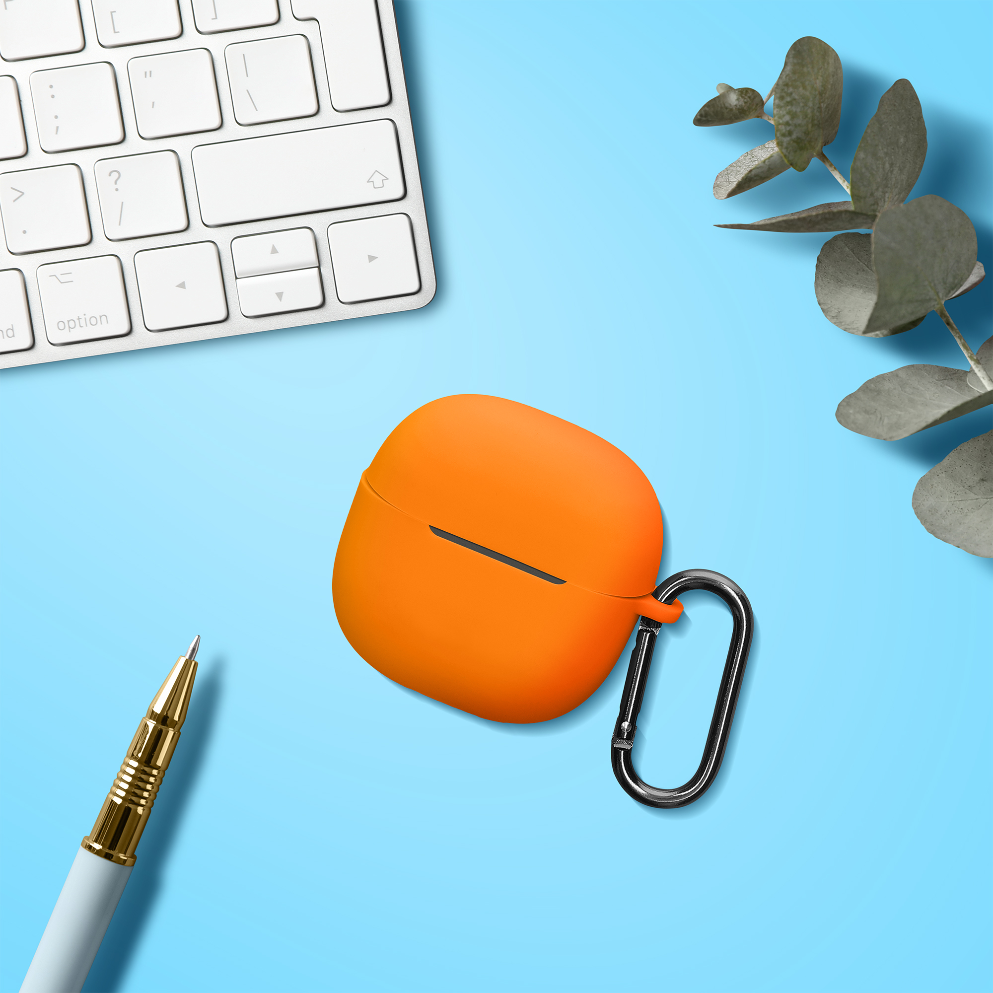 Obal pro Xiaomi Redmi Buds 6 Lite kwmobile s karabinou silikonové - oranžová