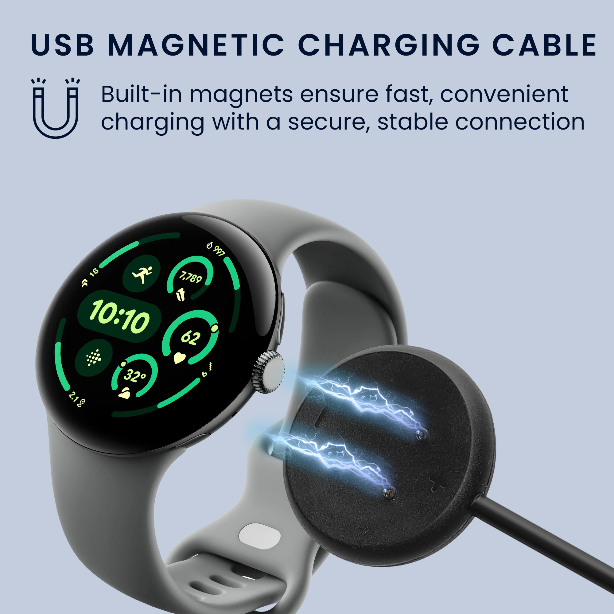Nabíjecí kabel kwmobile pro Google Pixel Watch 3 / Pixel Watch 2 / Fitbit Versa 4 3 2 / Ace LTE - černá