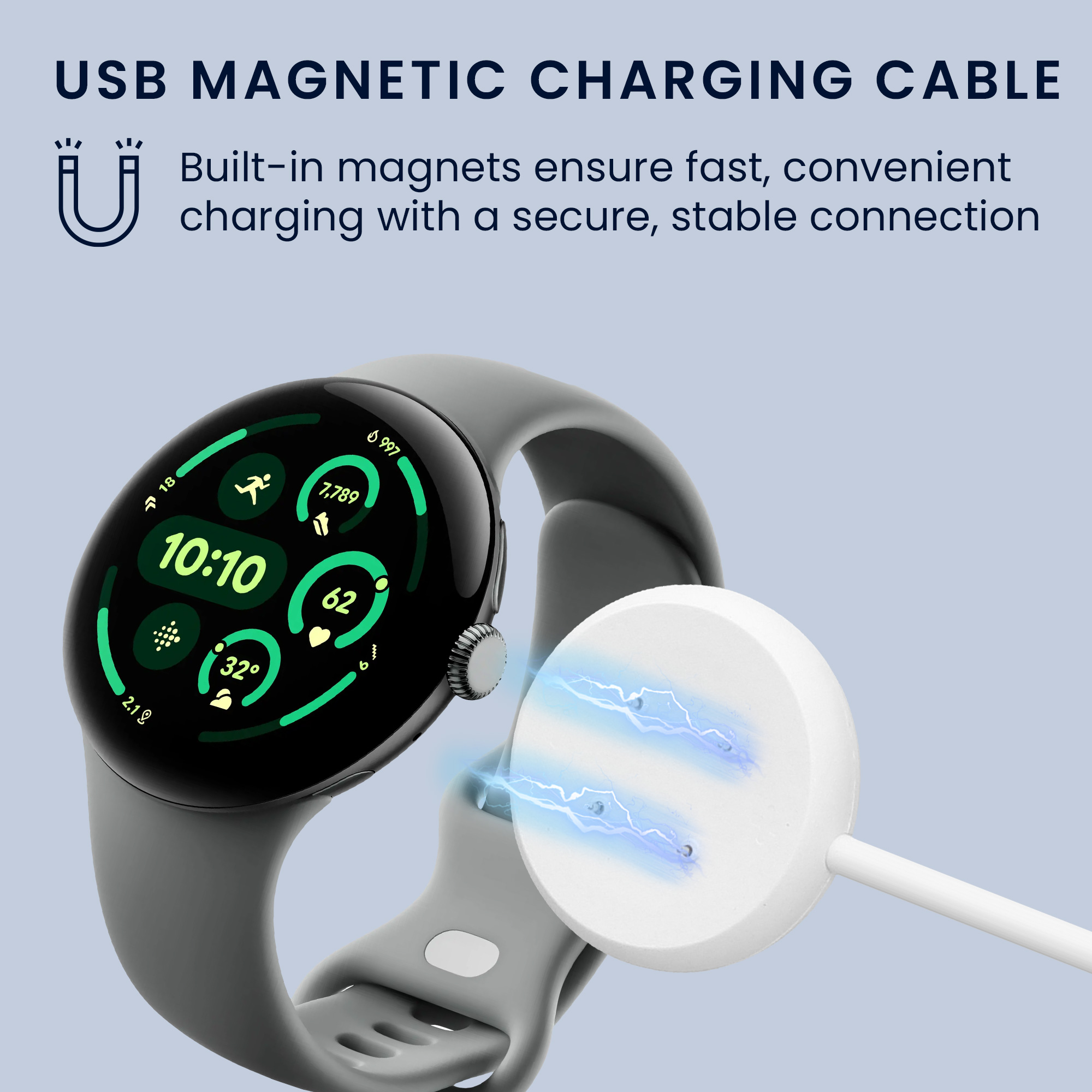 USB-C nabíjecí kabel pro chytré hodinky pro Google Pixel Watch 3 / Pixel Watch 2 / Fitbit Versa 4 3 2 / Ace LTE kwmobile - bílá