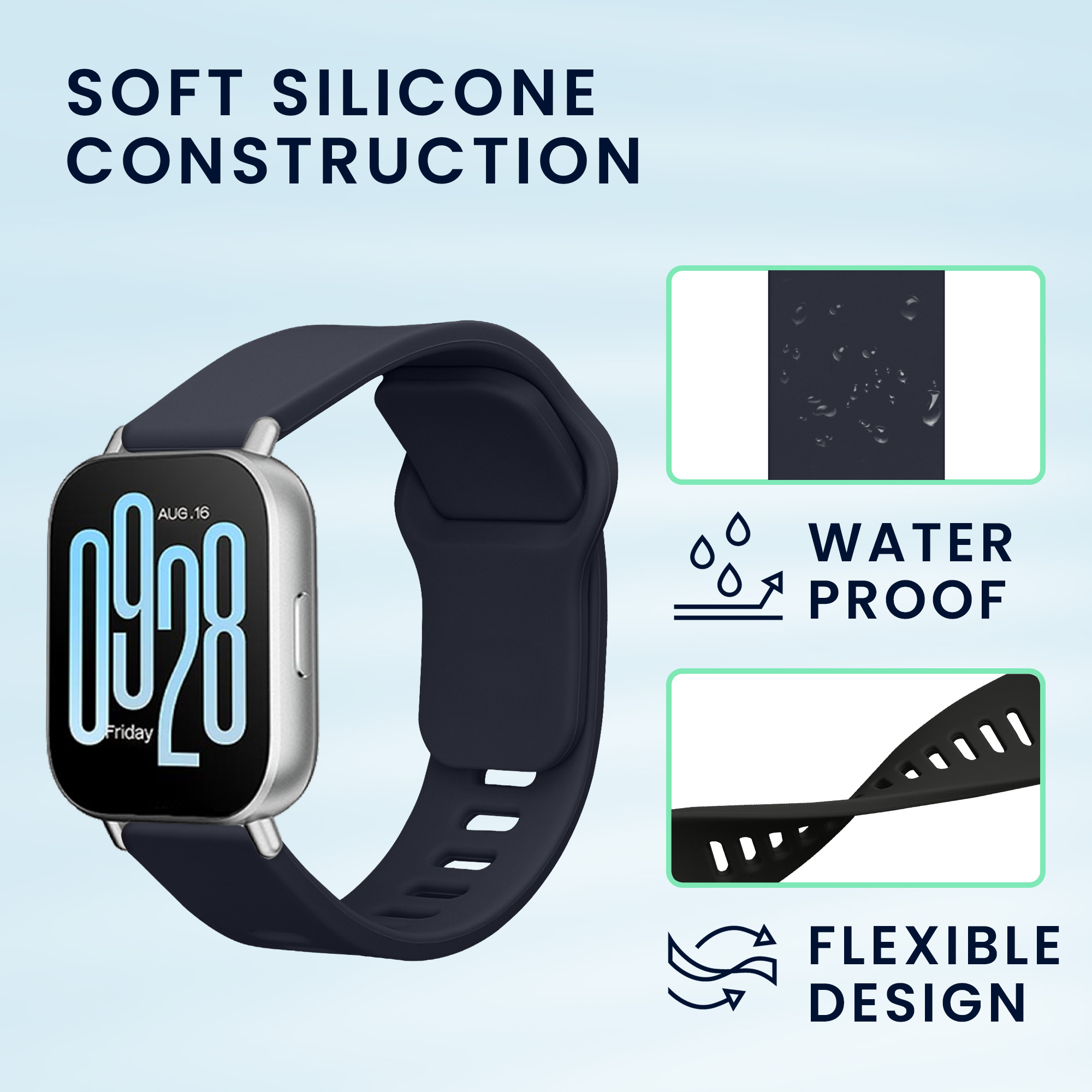 Řemínky pro Xiaomi Redmi Watch 5 Active / Watch 5 Lite kwmobile silikonové - černá / tmavě modrá