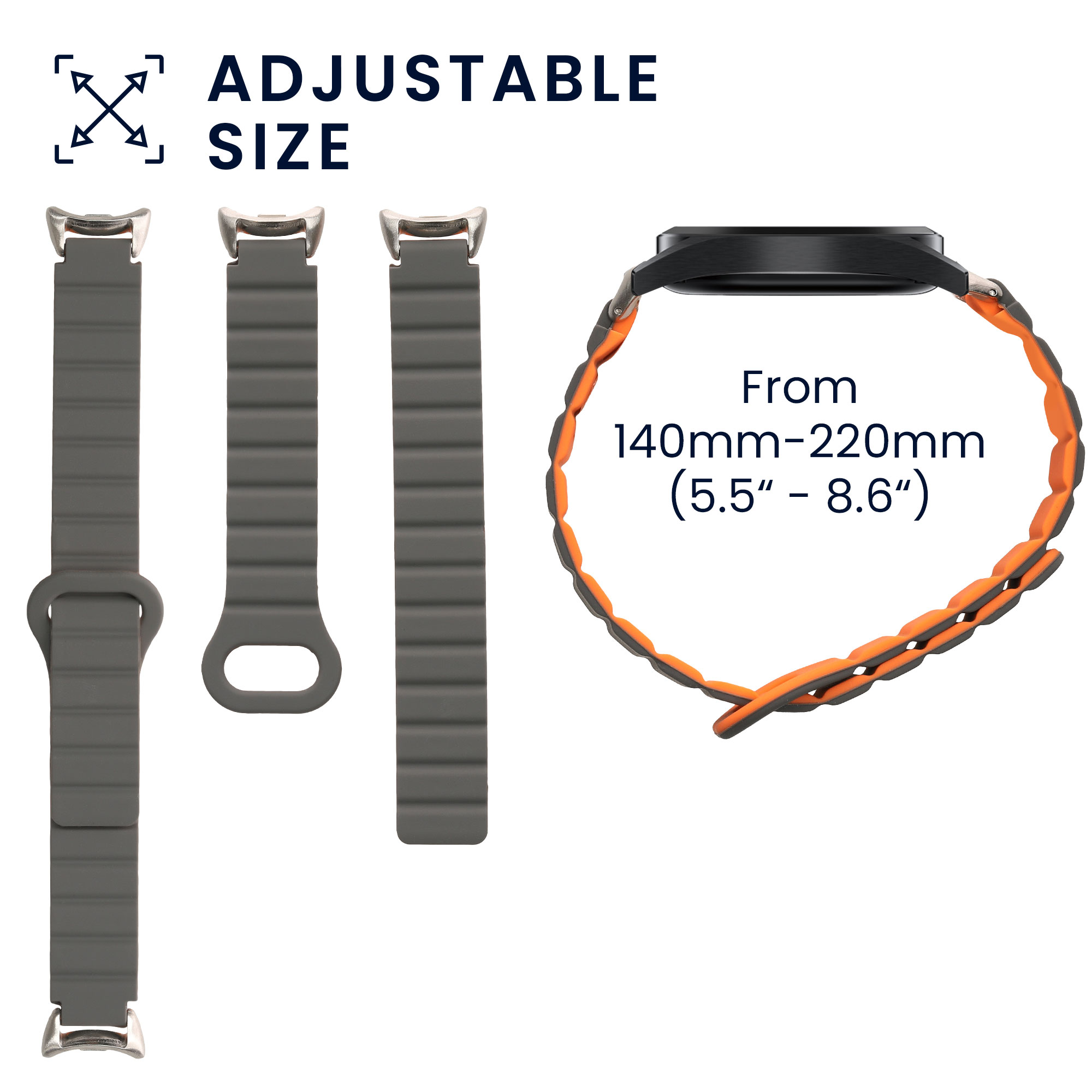 Řemínek pro Xiaomi Mi Band 10 / Mi Band 9 / 8 kwmobile silikonové - šedá / oranžová